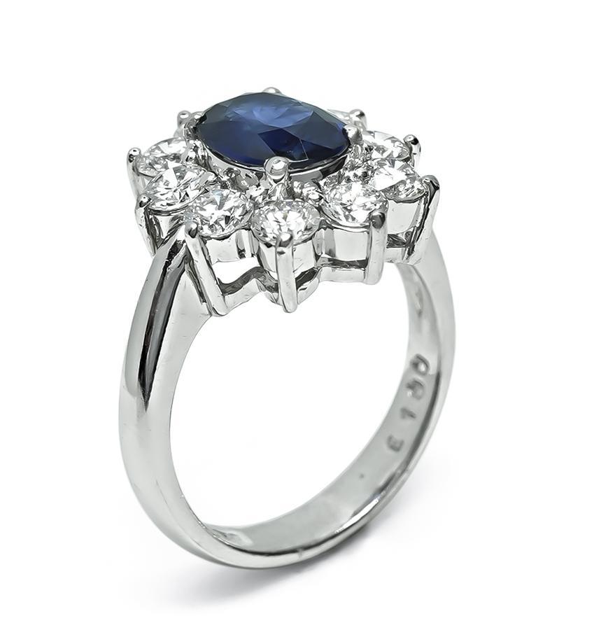 Oval Cut 2.00ct Sapphire 1.00ct Diamond Engagement Ring For Sale