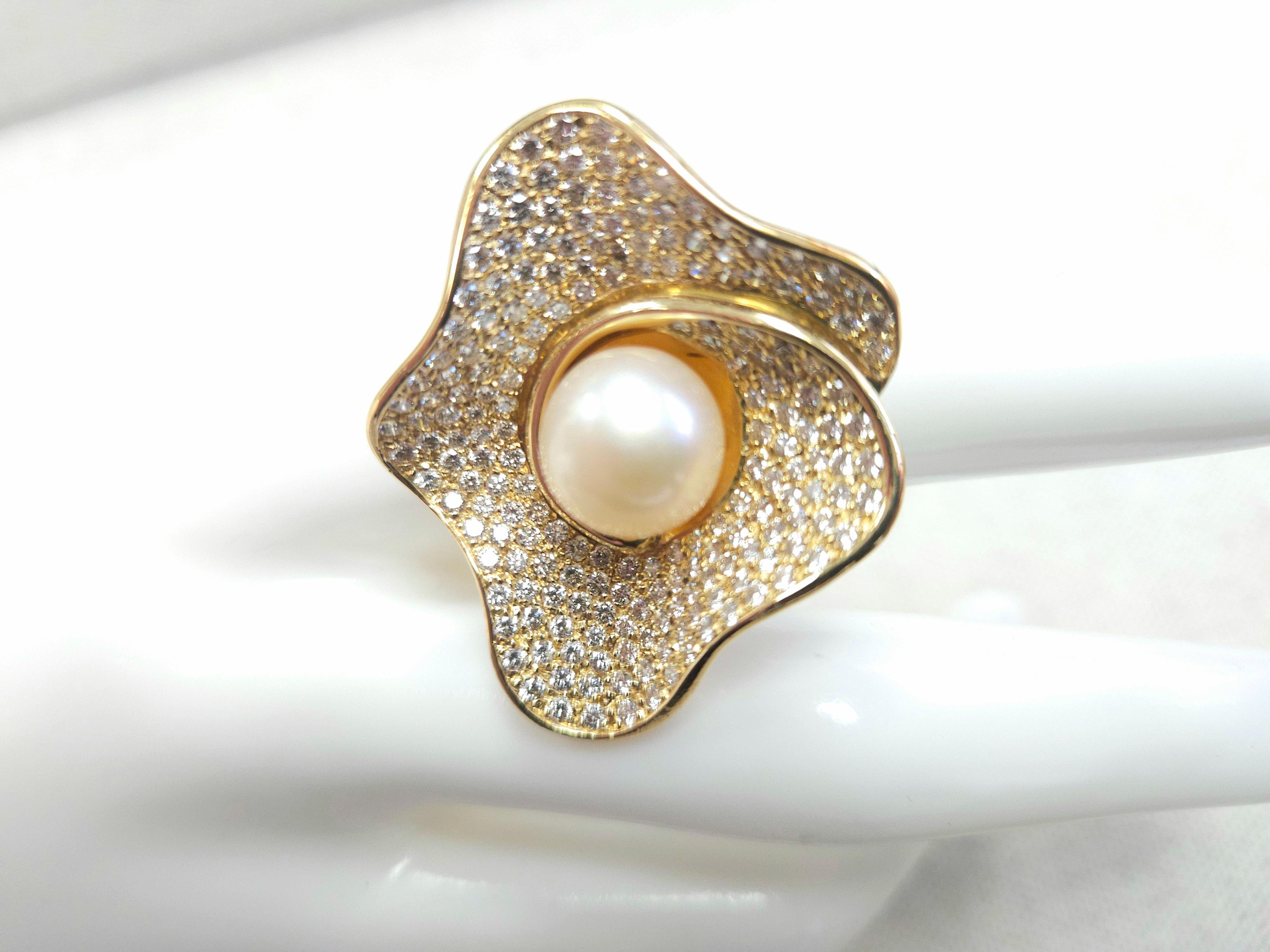 Women's or Men's 2.00cts Pearl DIAN 18K Yellow Gold Ring