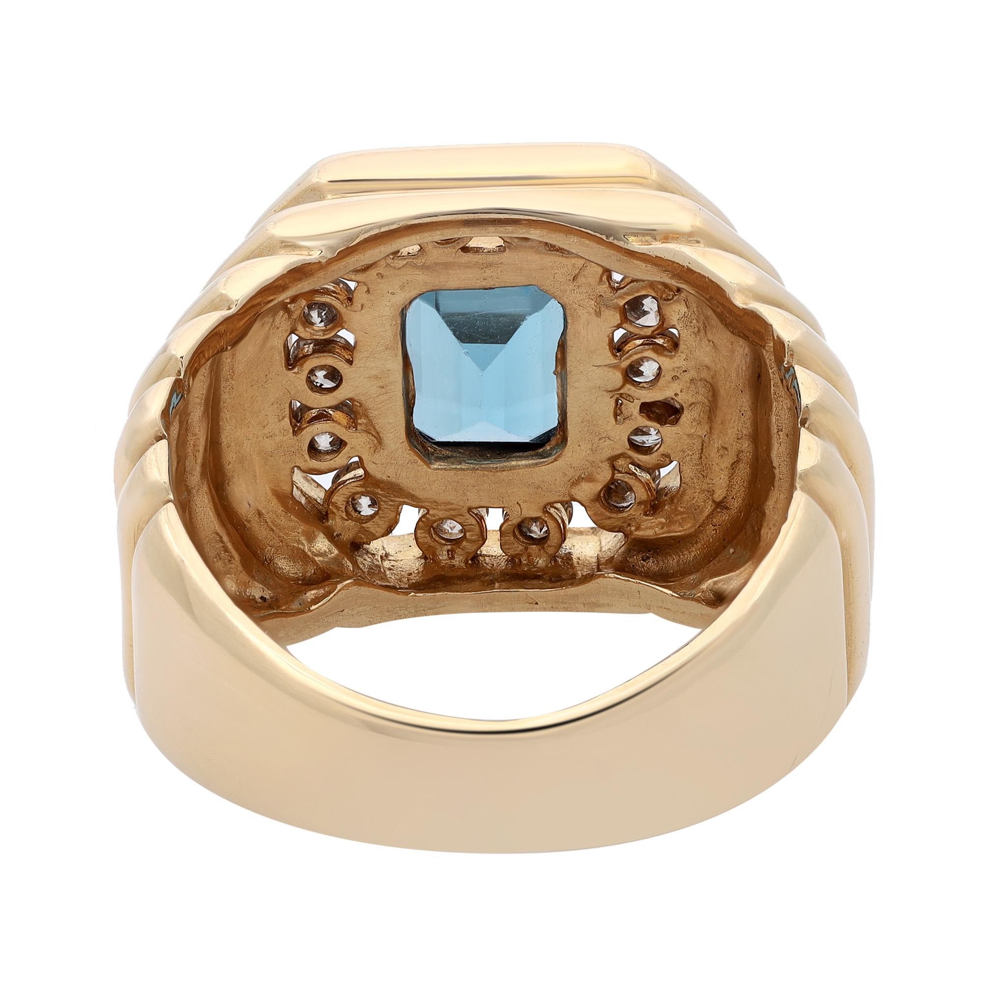 2,00 Gesamtkaratgewicht Blauer Topas & 0,75 Gesamtkaratgewicht Diamant Herrenring 14K Gelbgold (Smaragdschliff)