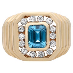 2.00Cttw Blue Topaz & 0.75Cttw Diamond Mens Ring 14K Yellow Gold