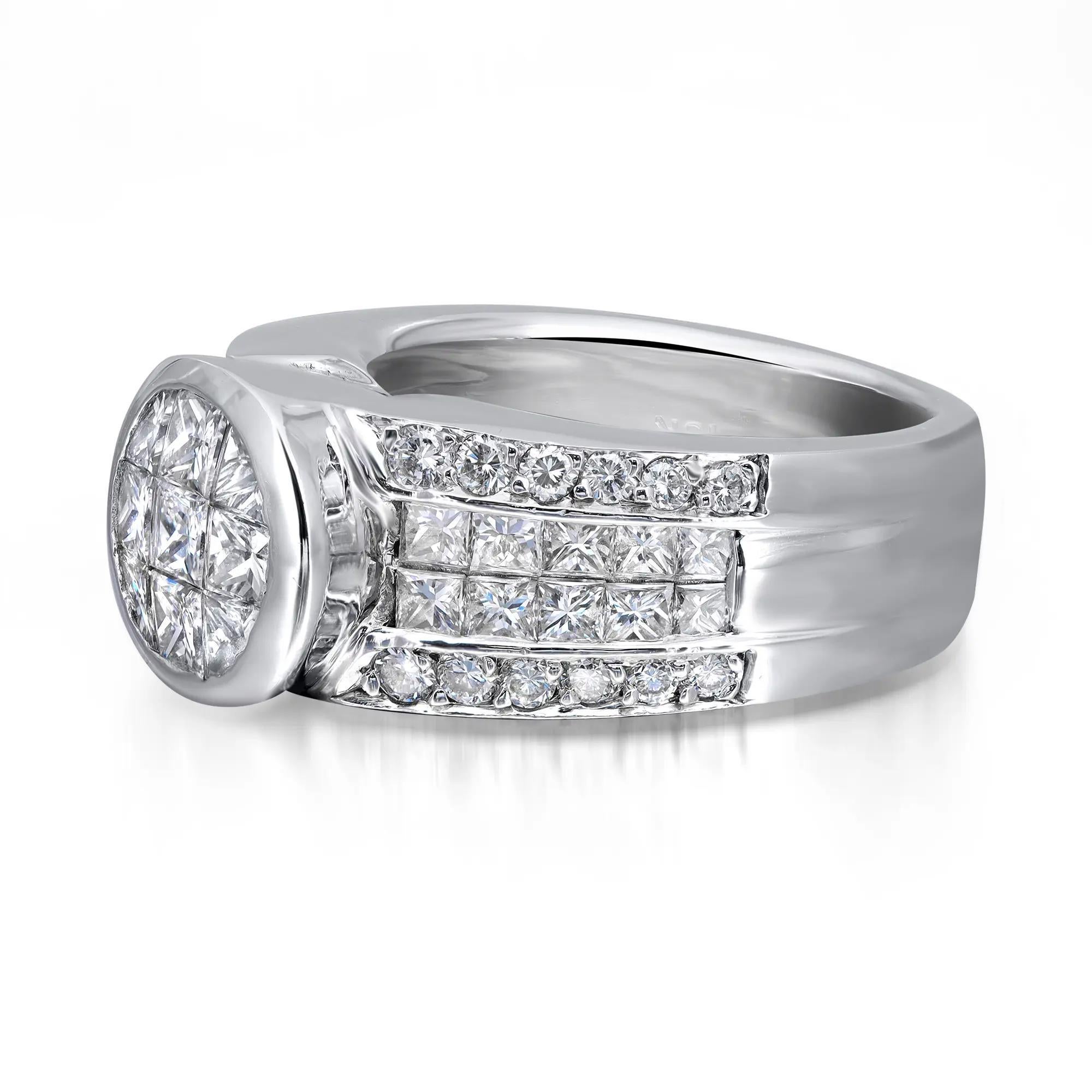 Modern 2.00Cttw Princess And Round Cut Diamond Band Ring 18K White Gold Size 6.75 For Sale