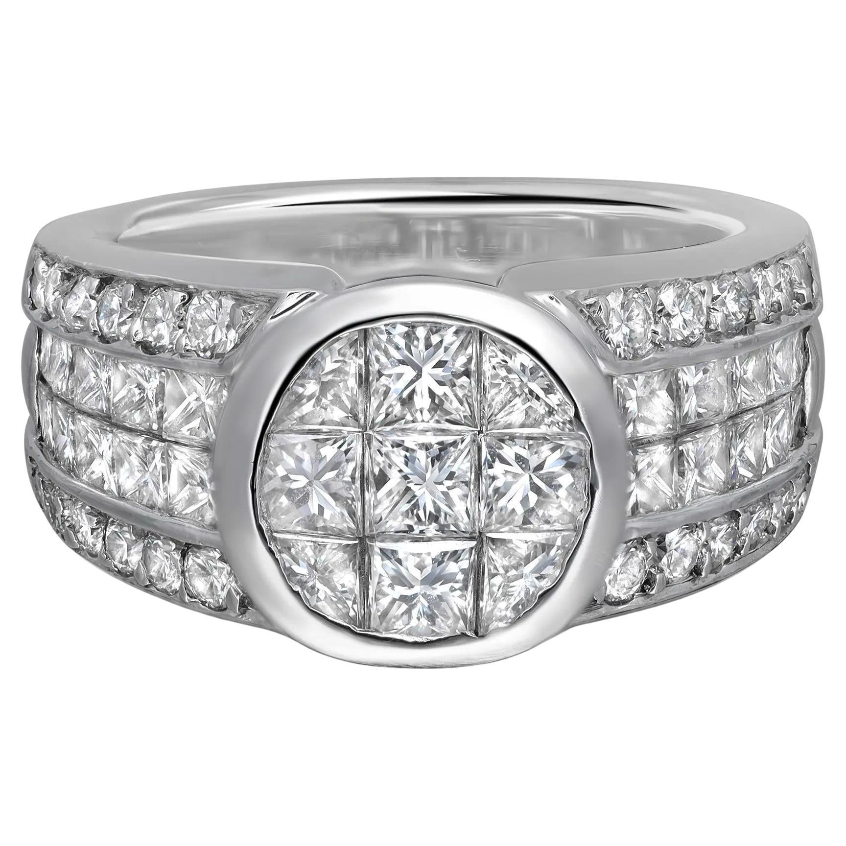 2.00Cttw Princess And Round Cut Diamond Band Ring 18K White Gold Size 6.75 For Sale