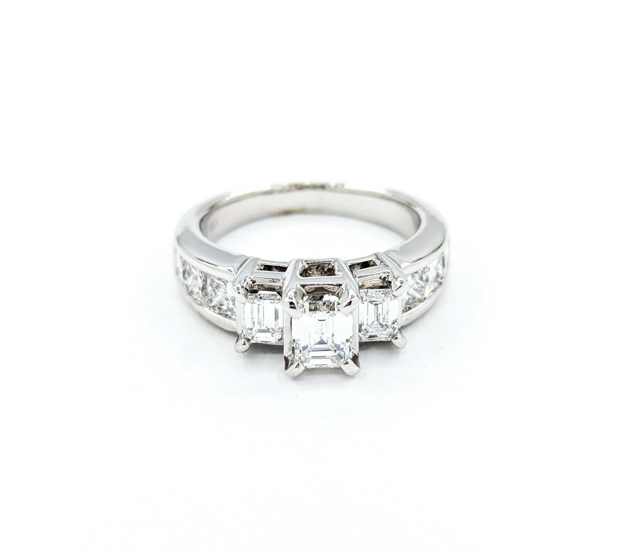 2.00ctw 3-Stone Emerald Cut Diamond Engagement Ring in White Gold For Sale 5