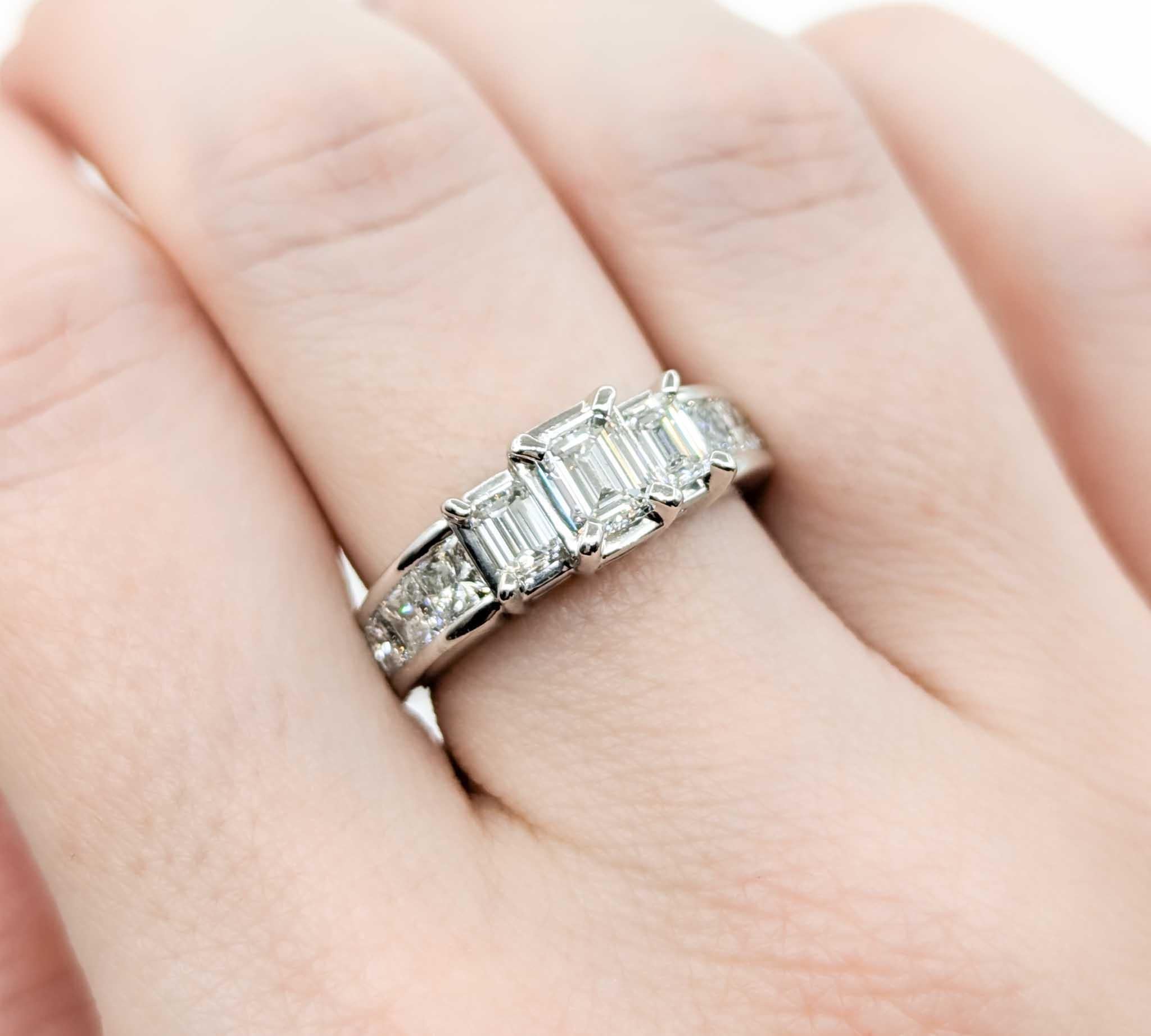 Contemporary 2.00ctw 3-Stone Emerald Cut Diamond Engagement Ring in White Gold For Sale