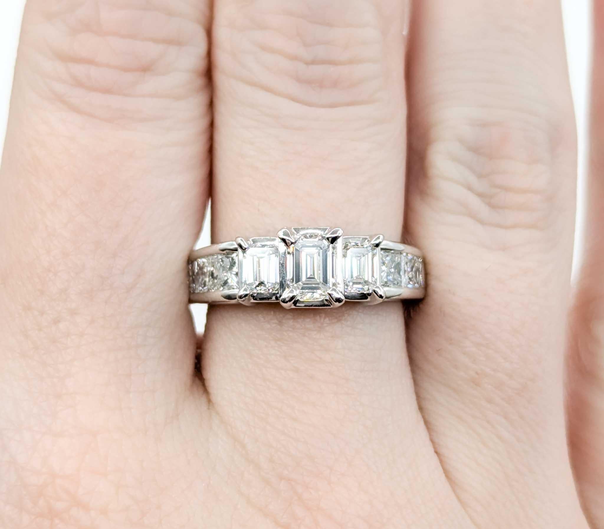 2.00ctw 3-Stone Emerald Cut Diamond Engagement Ring in White Gold In Excellent Condition For Sale In Bloomington, MN