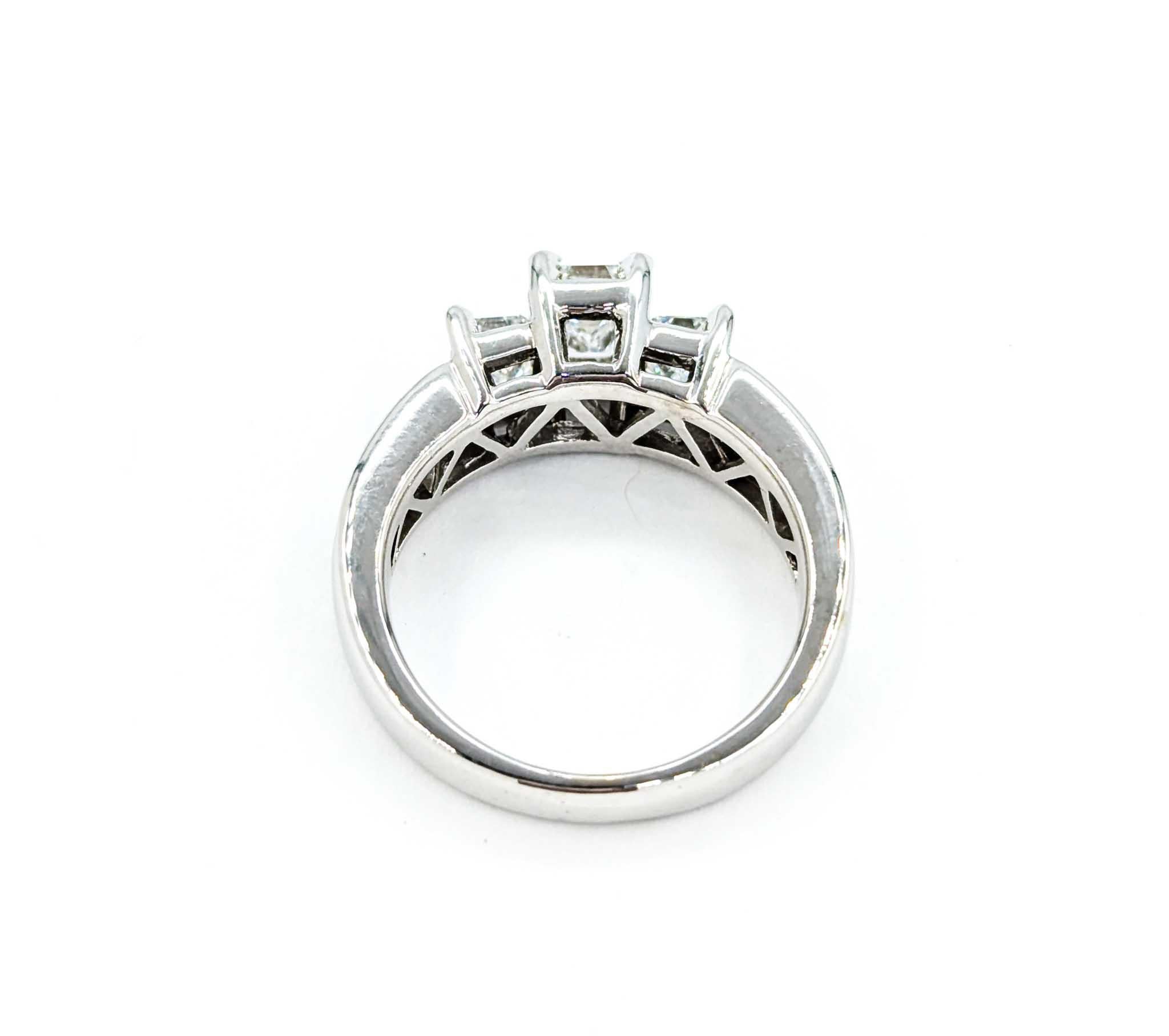 2.00ctw 3-Stone Emerald Cut Diamond Engagement Ring in White Gold For Sale 1