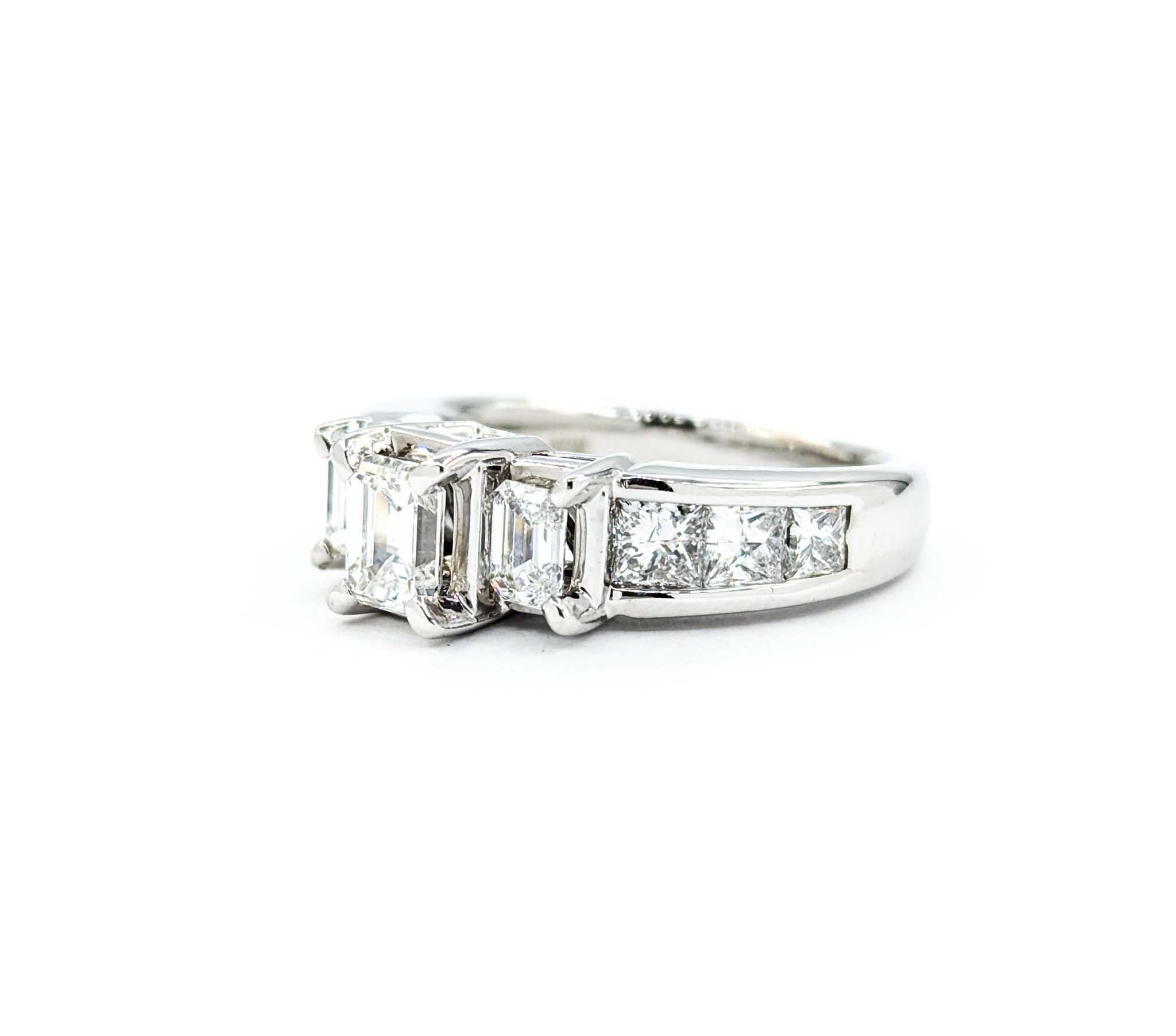 2.00ctw 3-Stone Emerald Cut Diamond Engagement Ring in White Gold For Sale 3