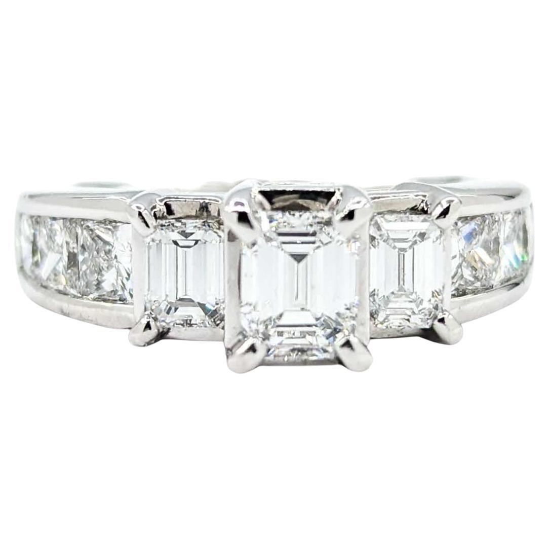 2.00ctw 3-Stone Emerald Cut Diamond Engagement Ring in White Gold