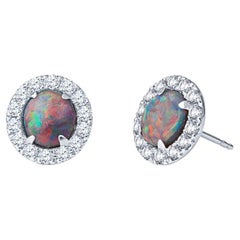 2.00ctw Australian Oval Opals with .86ctw Diamond Halo Stud Earrings