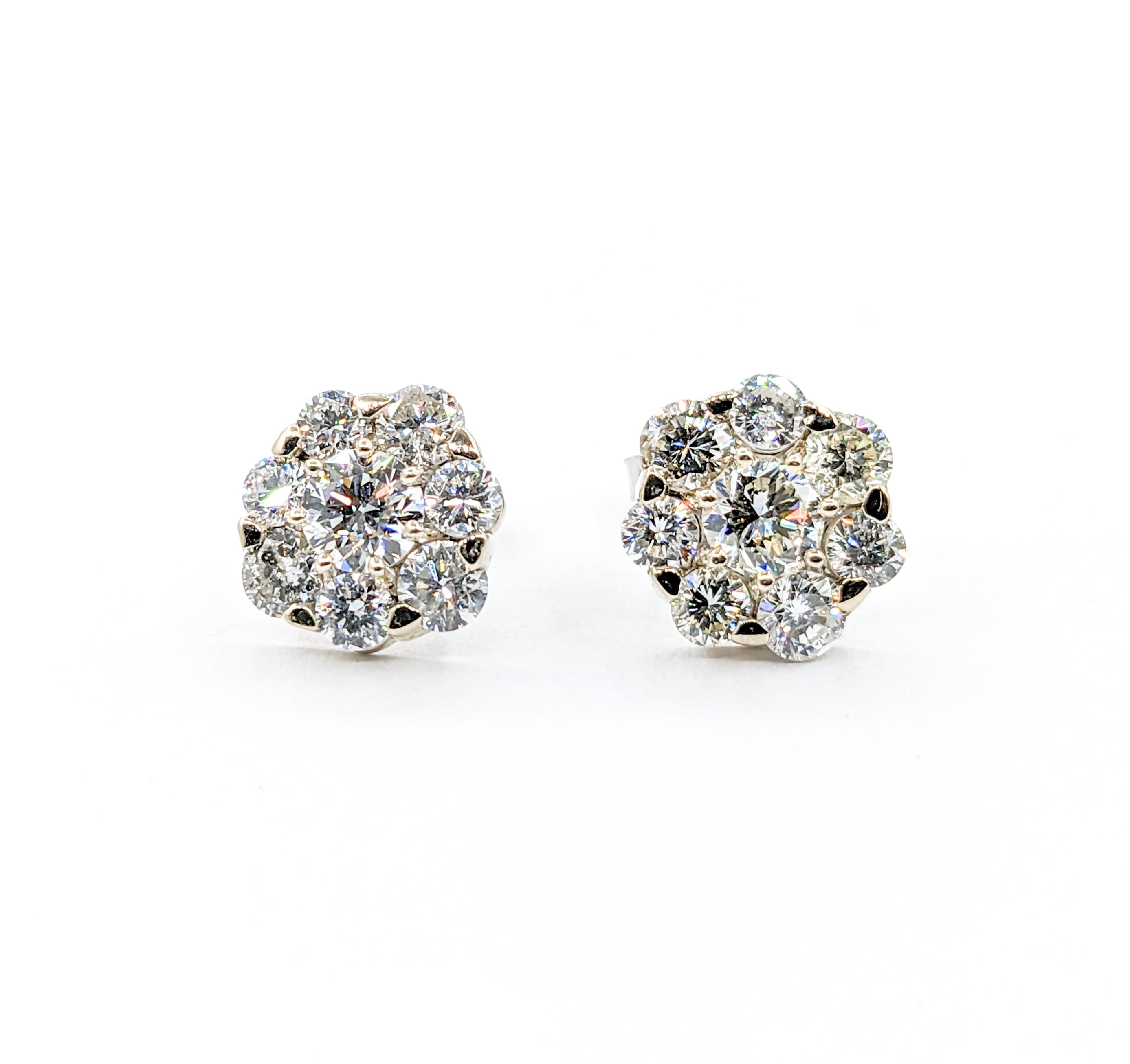 Modern 2.00ctw Diamond Cluster Stud Earrings in White Gold  For Sale