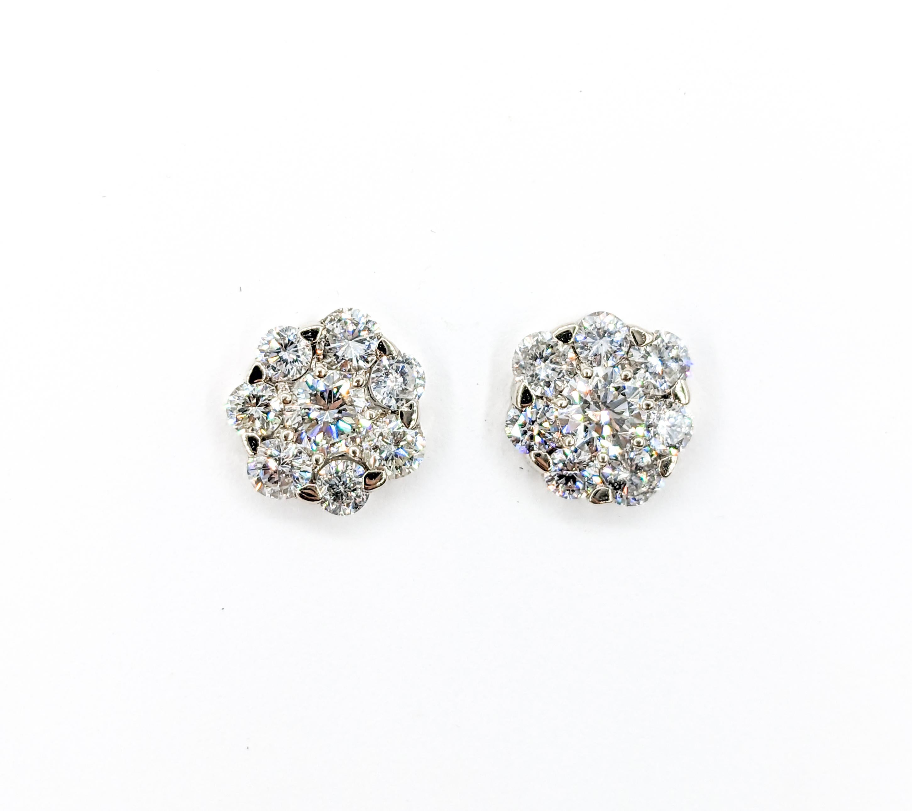 Women's or Men's 2.00ctw Diamond Cluster Stud Earrings in White Gold  For Sale