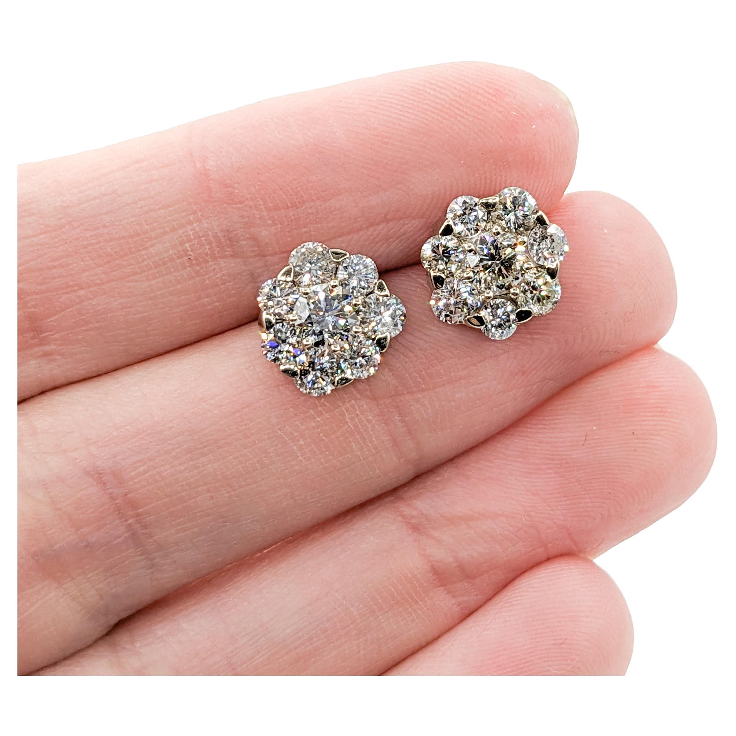 2.00ctw Diamond Cluster Stud Earrings in White Gold  For Sale