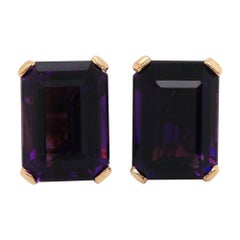 20.0ctw Emerald Cut Amethyst Stud Earrings in 14K Yellow Gold 20.0ctw Emerald Cut Amethyst Stud Earrings in 14K Yellow Gold