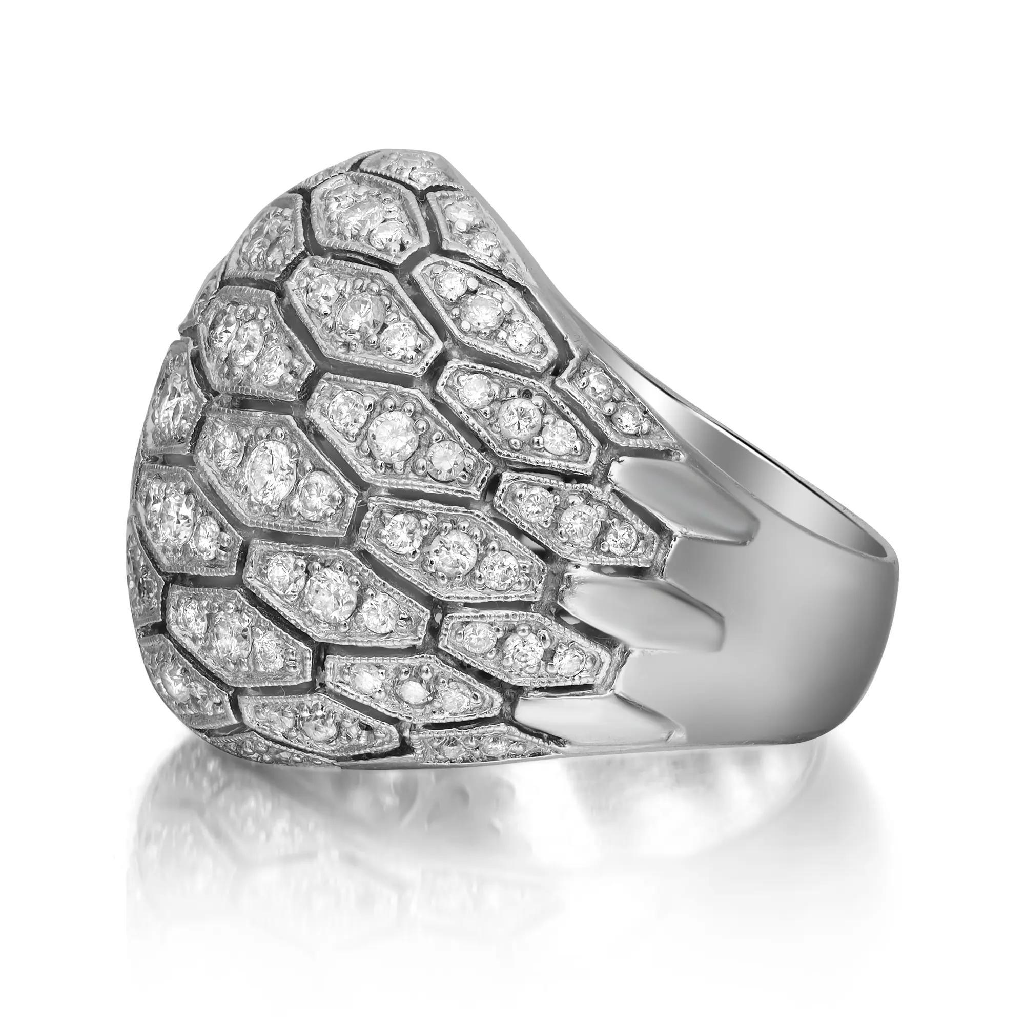 Round Cut 2.00ctw Pave Set Round Diamond Wide Dome Cocktail Ring 18k White Gold For Sale