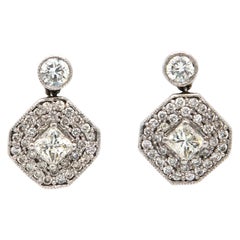 2.00ctw Princess and Round Diamond Drop Earrings in 14K