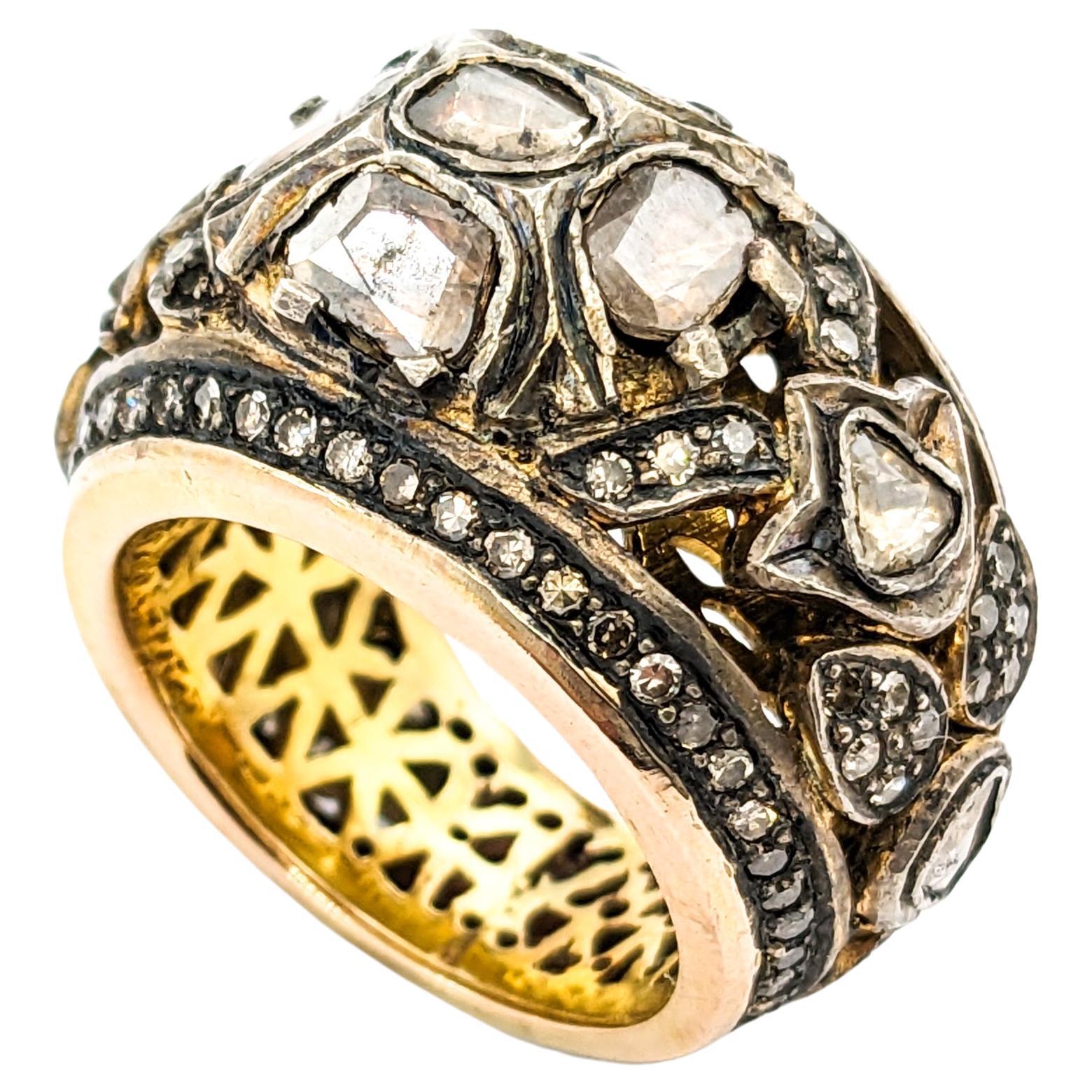 2.00ctw Rose Cut Diamonds Ring In Yellow Gold For Sale