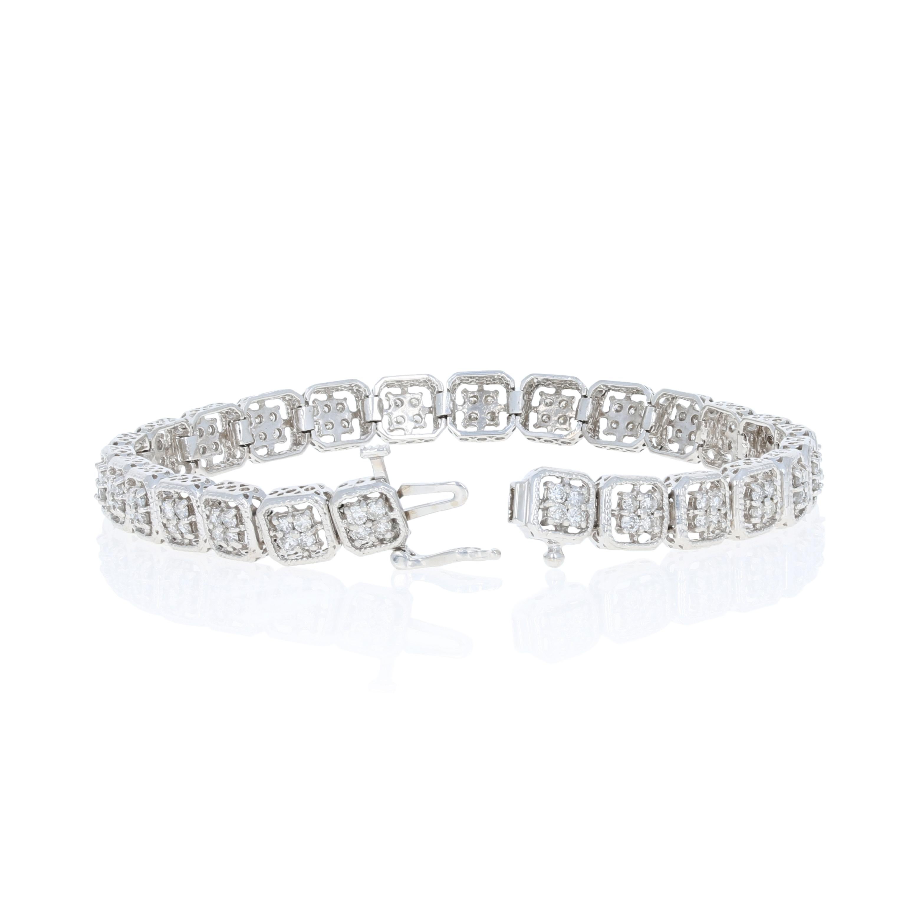 Round Cut 2.00 Carat Round Brilliant Diamond Bracelet 14 Karat White Gold Milgrain Link