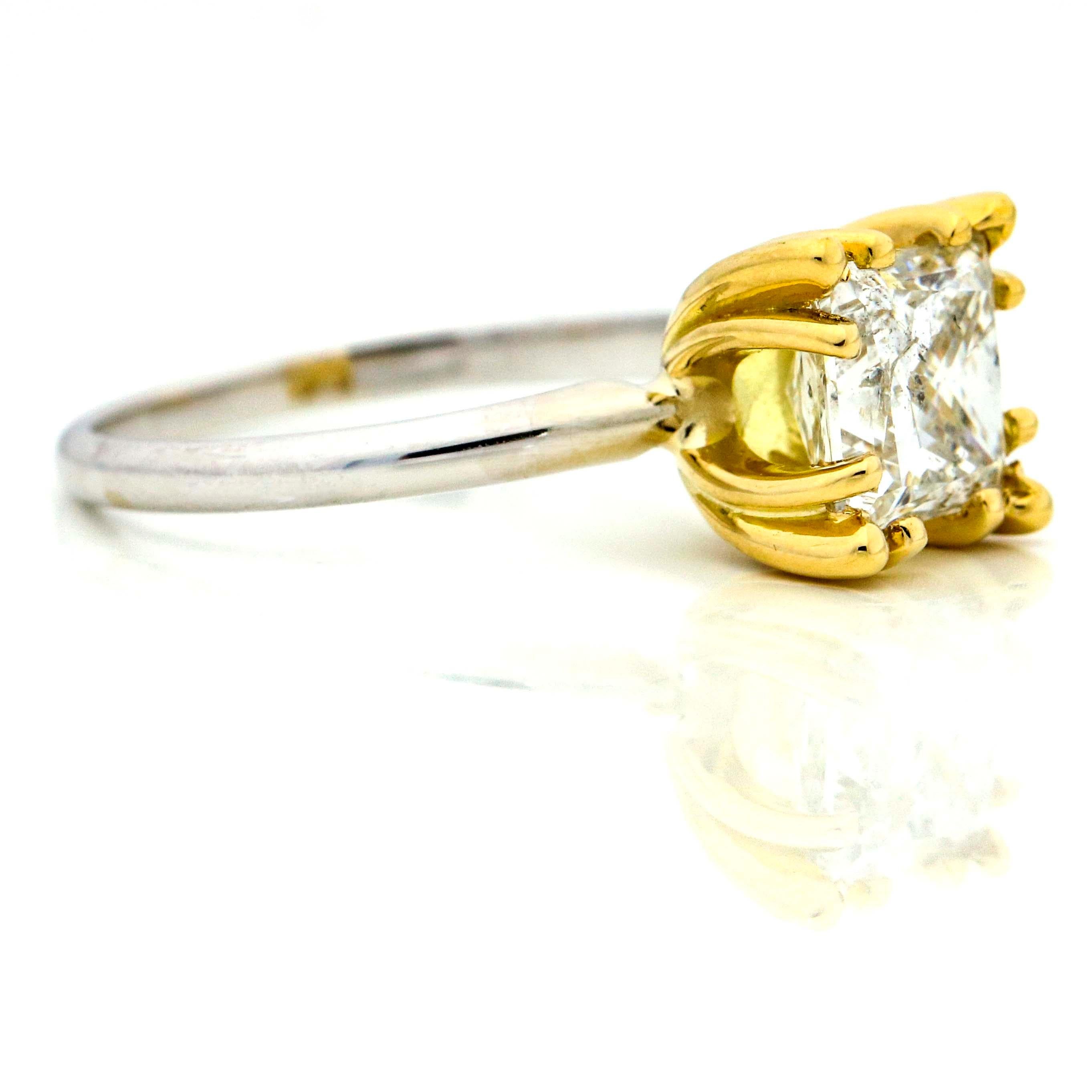 Princess Cut 2.01 Carat 14 Karat White Yellow Gold GSL Certified Princess Diamond Ring For Sale