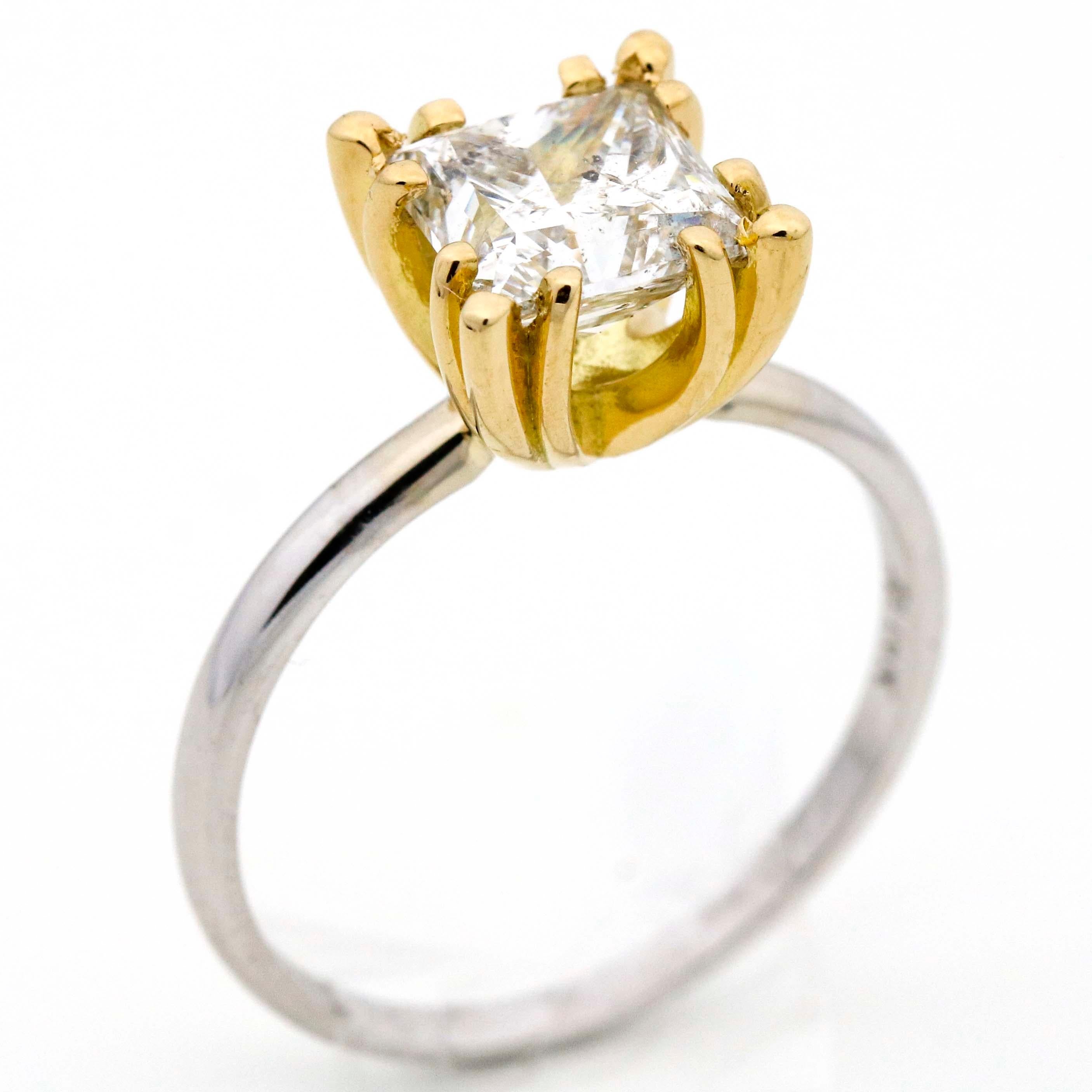 Women's 2.01 Carat 14 Karat White Yellow Gold GSL Certified Princess Diamond Ring For Sale