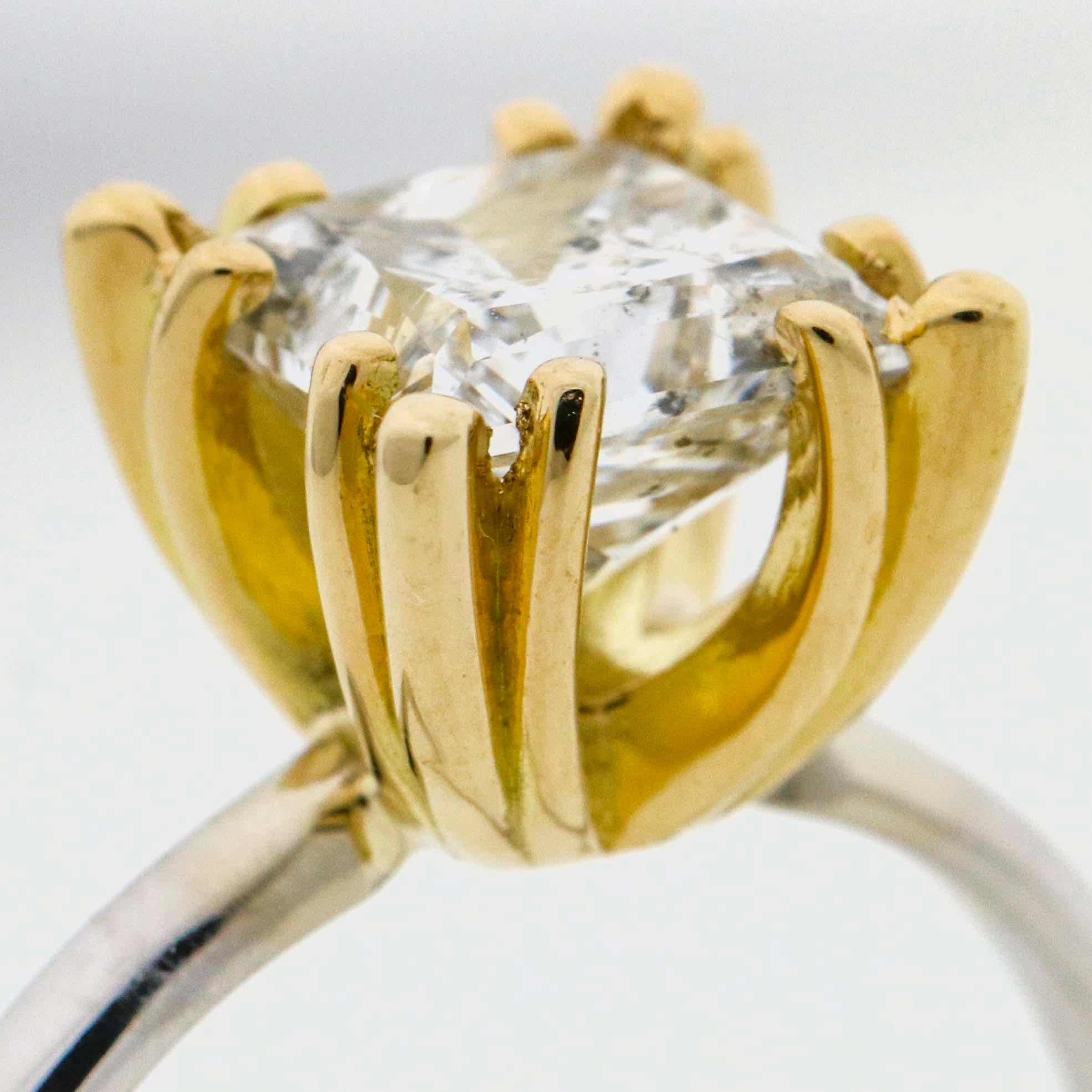 2.01 Carat 14 Karat White Yellow Gold GSL Certified Princess Diamond Ring For Sale 1