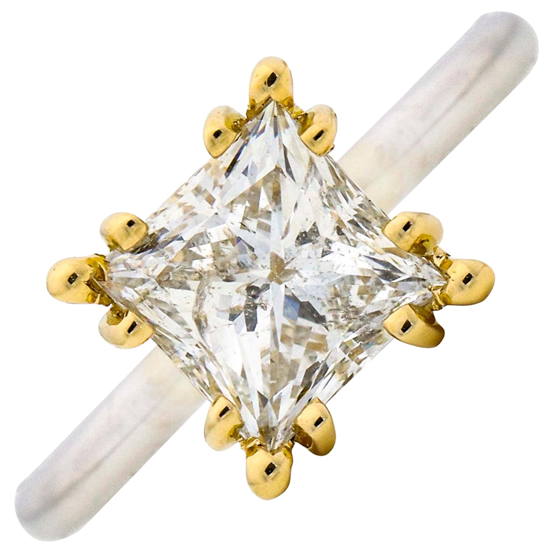 2.01 Carat 14 Karat White Yellow Gold GSL Certified Princess Diamond Ring For Sale
