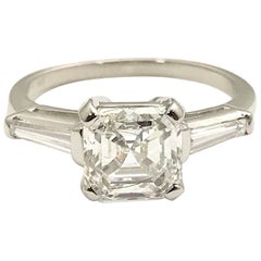 2.01 Carat Asscher Cut Diamond and Tapered Baguette Platinum Ring