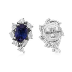 Pendientes de zafiro azul de 2,01 quilates y diamantes SI/H de 0,61 quilates, oro blanco de 18 quilates