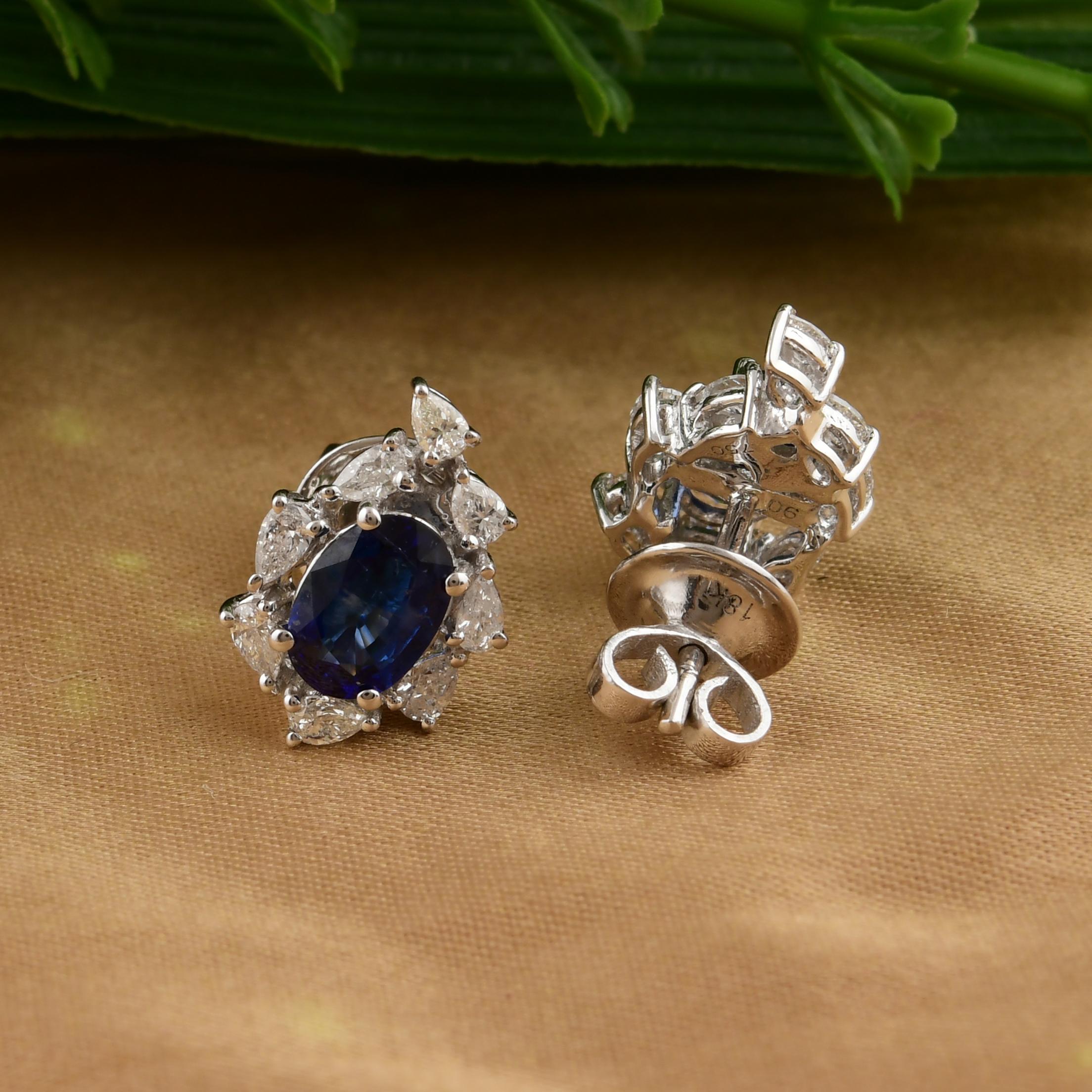 Moderno Orecchini con zaffiro blu da 2,01 carati e diamanti SI/H da 0,61 carati in oro bianco da 18 carati in vendita