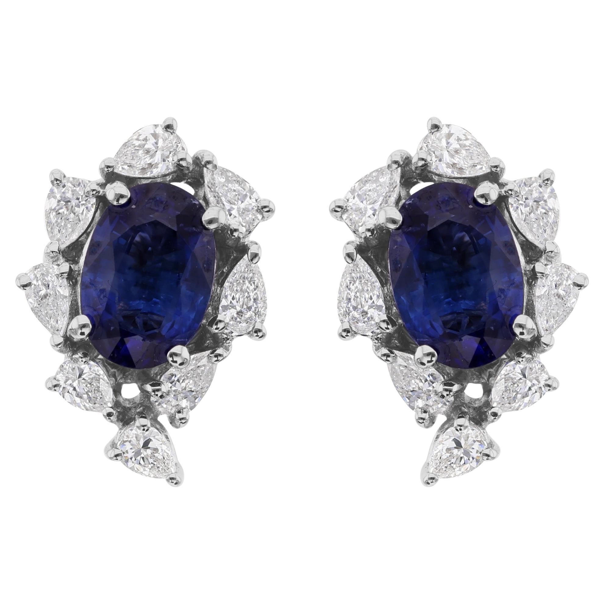 2.01 Carat Blue Sapphire 0.61 Carat SI/H Diamond Earrings 18 Karat White Gold