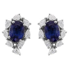 Pendientes de zafiro azul de 2,01 quilates y diamantes SI/H de 0,61 quilates, oro blanco de 18 quilates