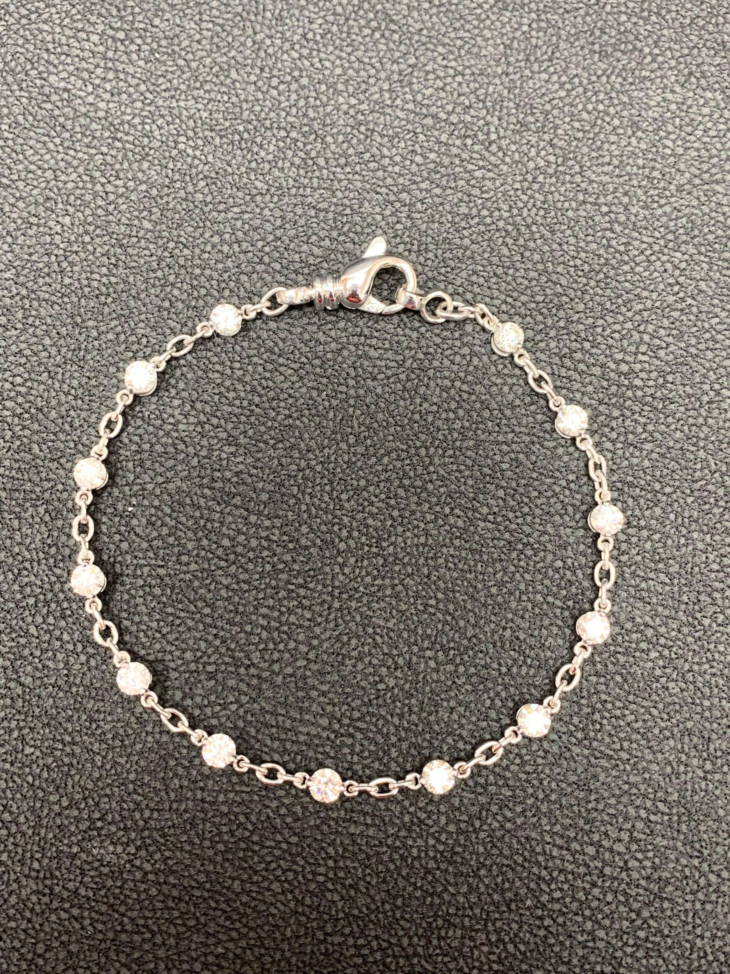 A modern 7 inch chain bracelet showcasing 14 round diamonds in a 2 prong setting in 18 karat white gold. Diamonds weigh 2.01 carats total.

Style available in different price ranges. Prices are based on your selection. Please contact us for more