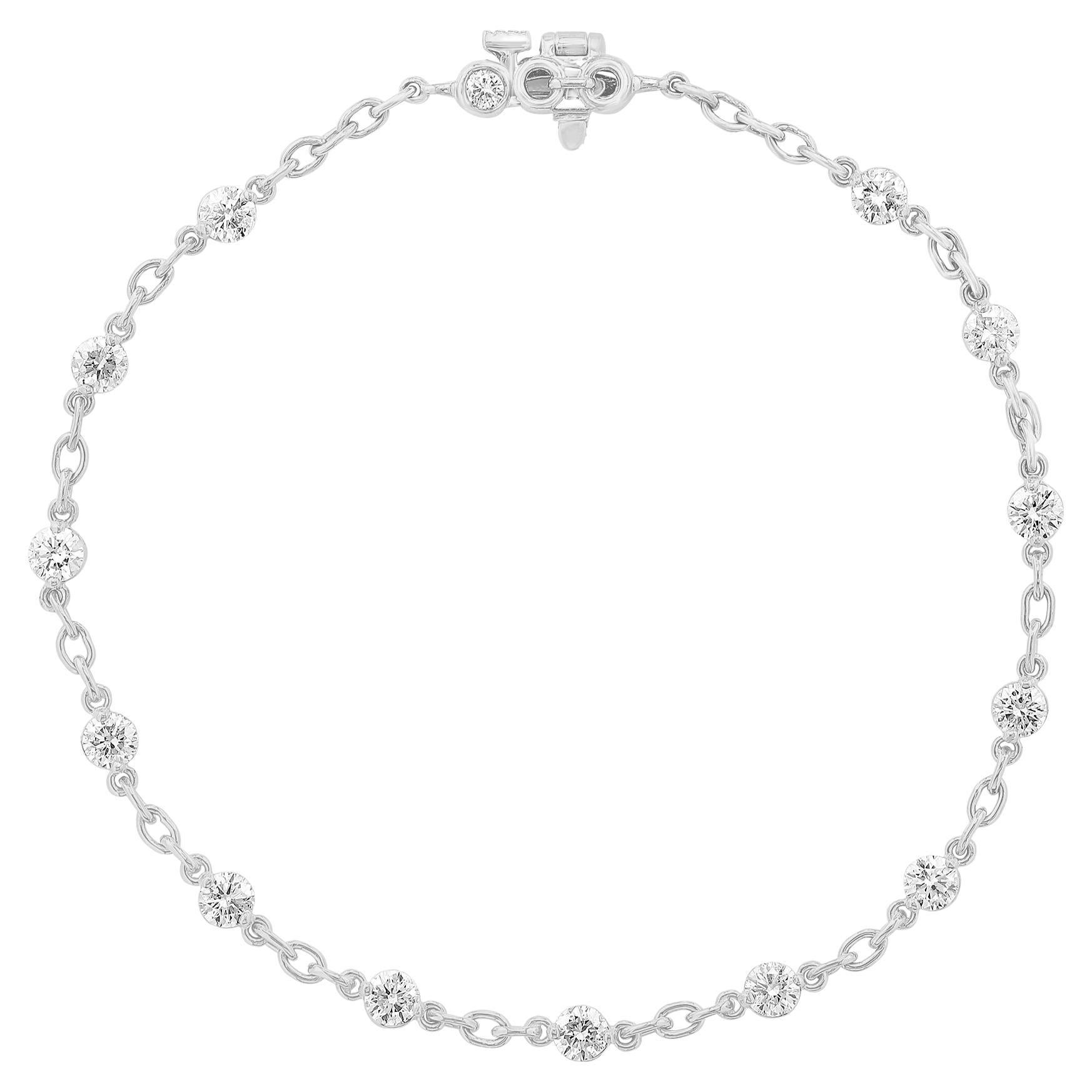 2.01 Carat Brilliant Cut Diamond Chain Bracelet in 18K White Gold For Sale