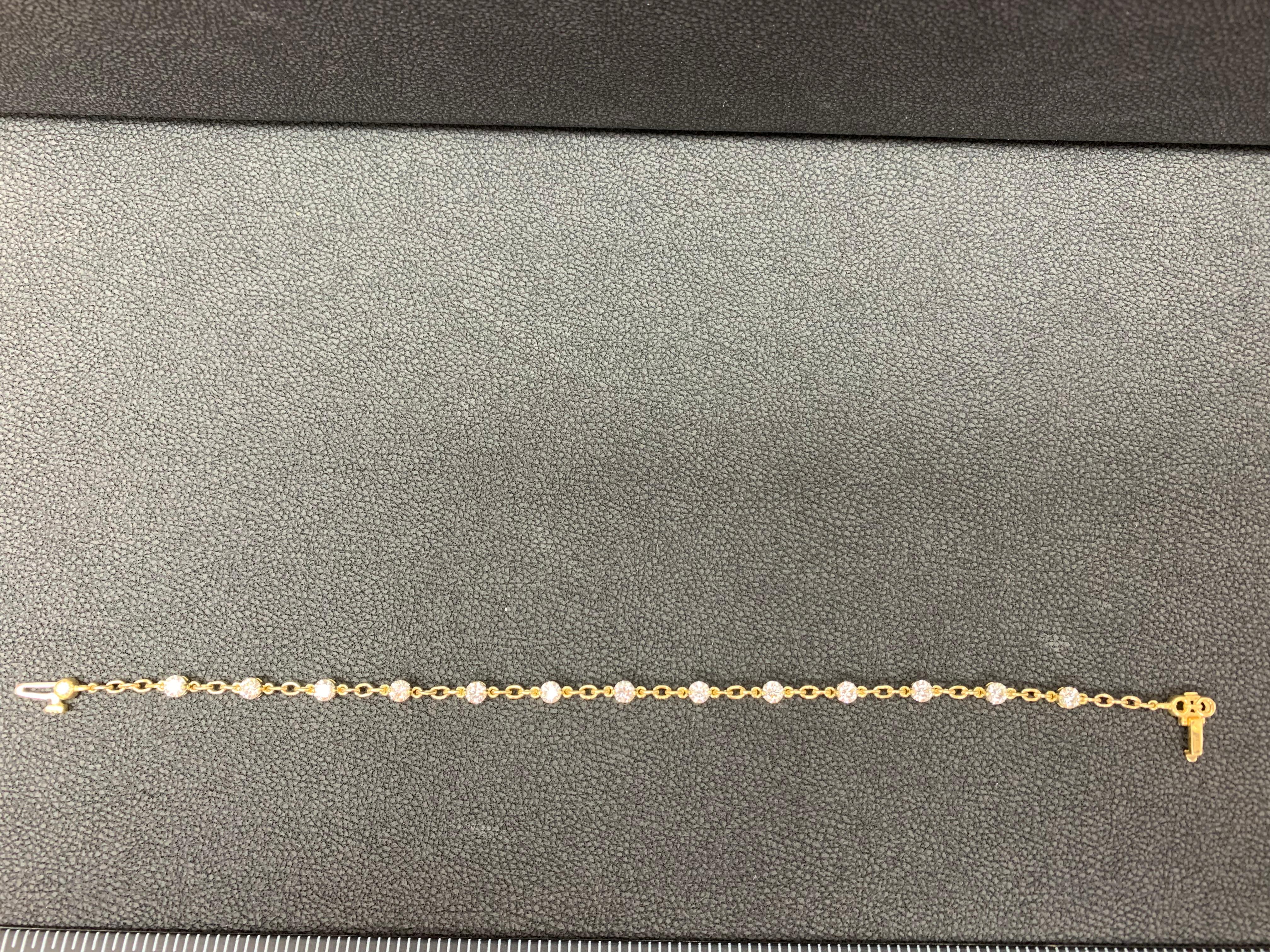 Brilliant Cut 2.01 Carat Brilliant cut Diamond Chain Bracelet in 18K Yellow Gold For Sale