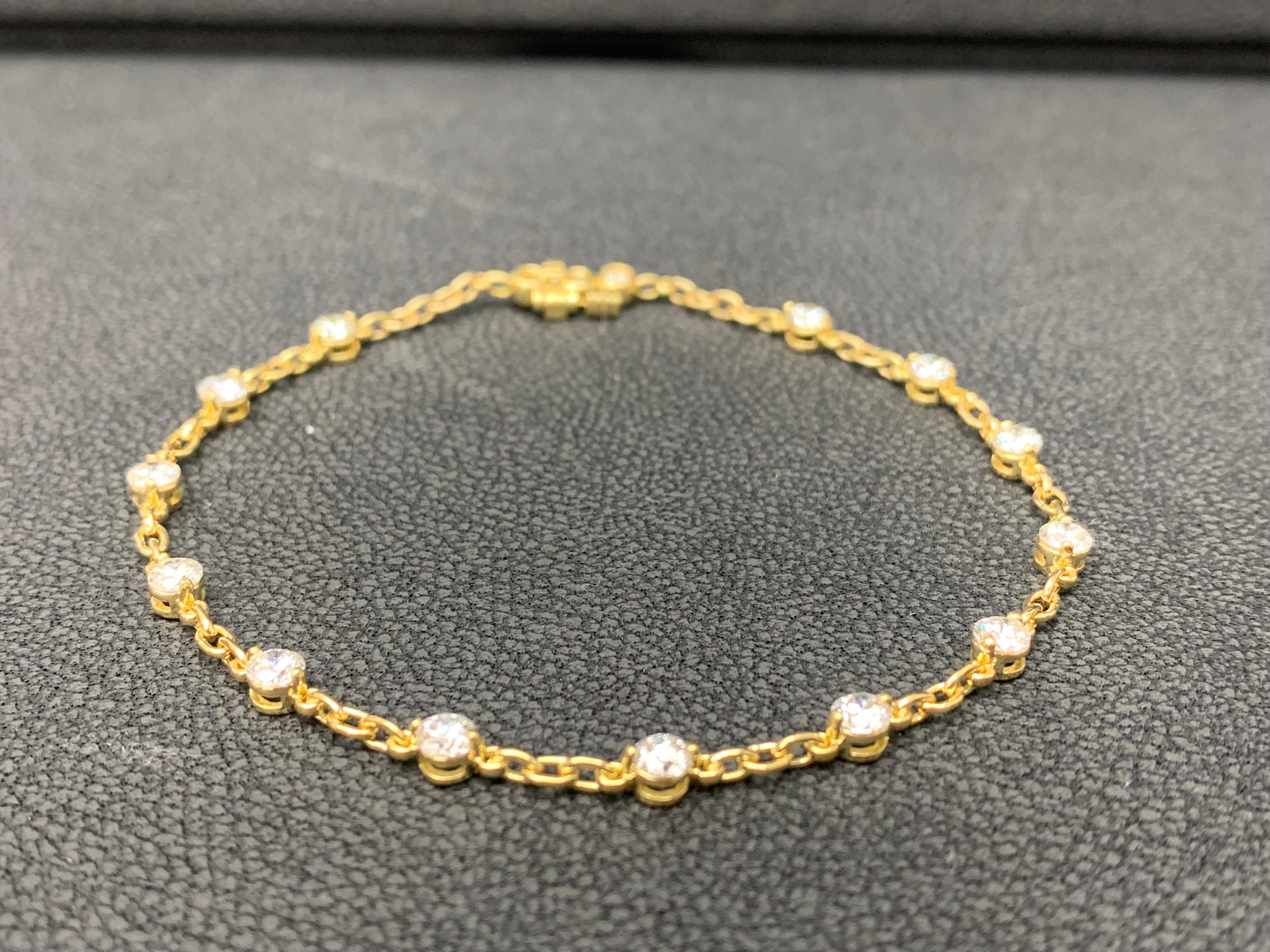 2.01 Carat Brilliant cut Diamond Chain Bracelet in 18K Yellow Gold For Sale 2