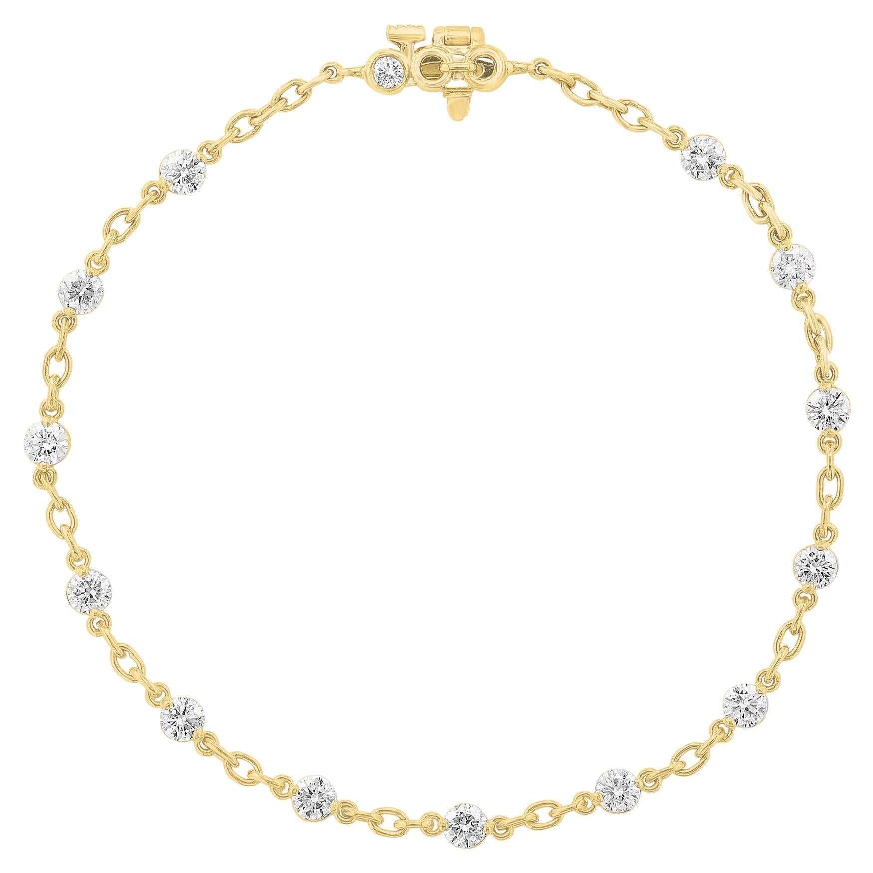 2.01 Carat Brilliant cut Diamond Chain Bracelet in 18K Yellow Gold