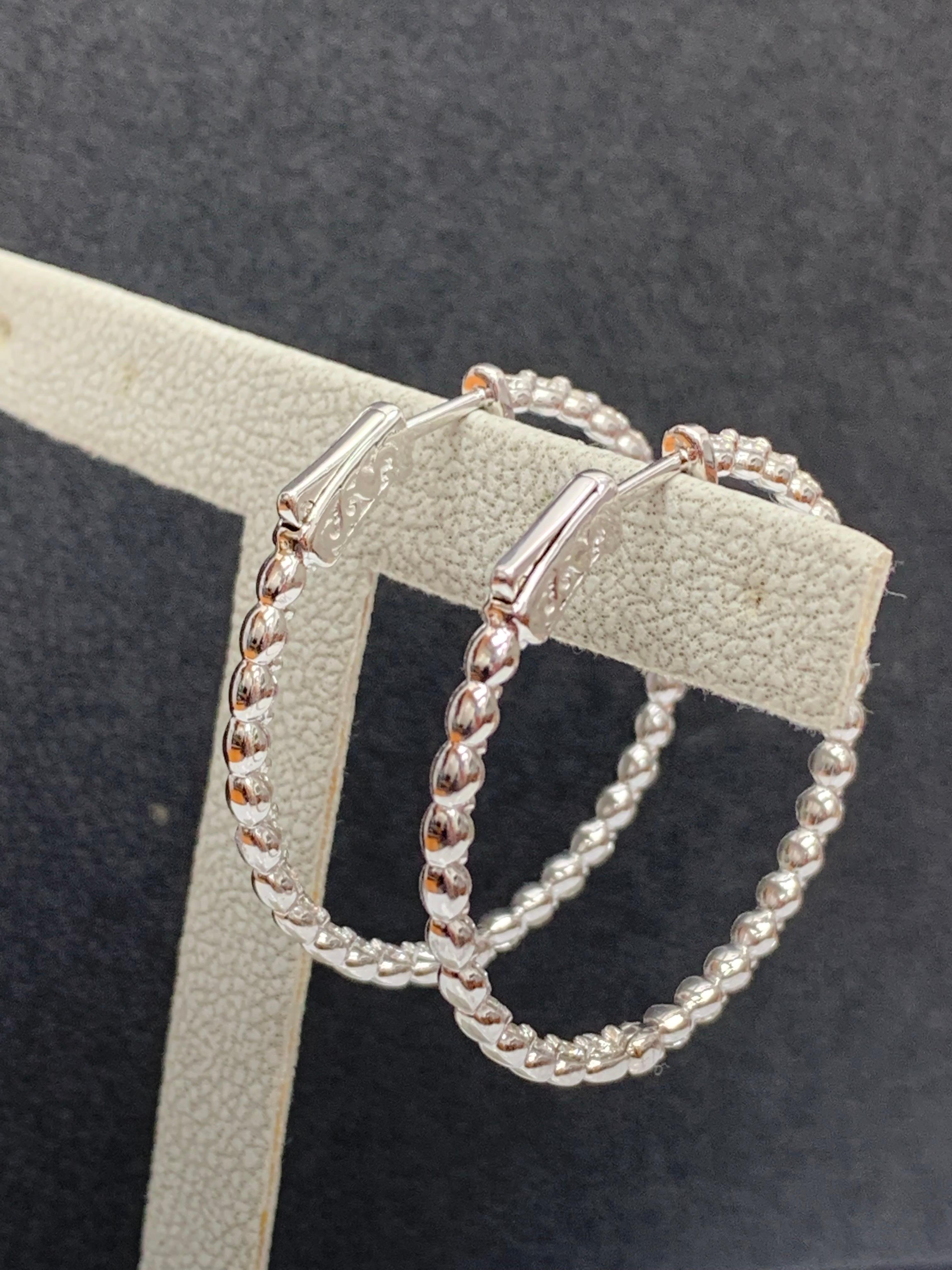 2.01 Carat Brilliant Cut Round Diamond Hoop Earrings in 14K White Gold For Sale 1