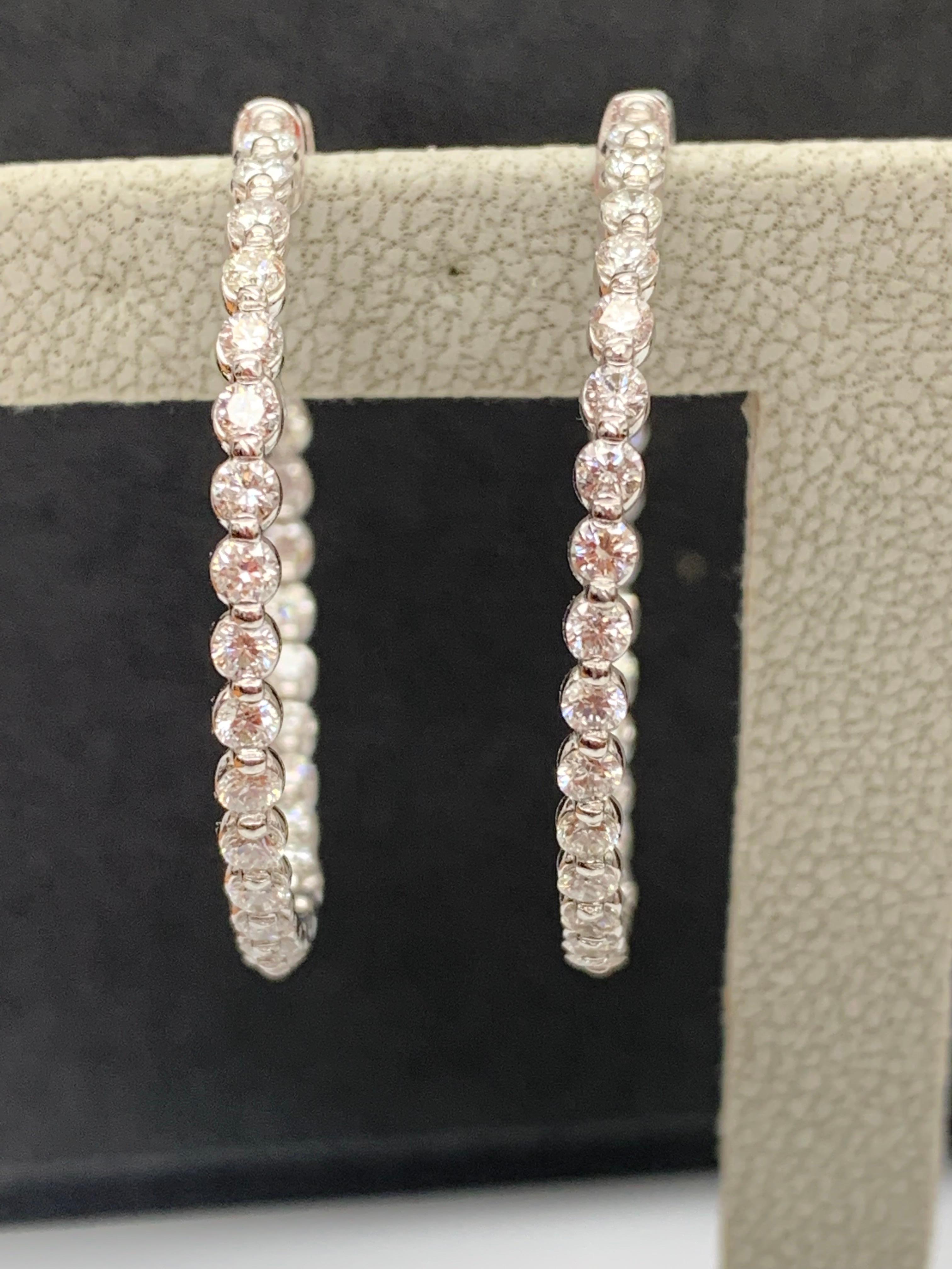 2.01 Carat Brilliant Cut Round Diamond Hoop Earrings in 14K White Gold For Sale 3