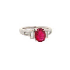 2.01 Carat Burmese Ruby Diamond Platinum Three-Stone Ring, GIA Certified
