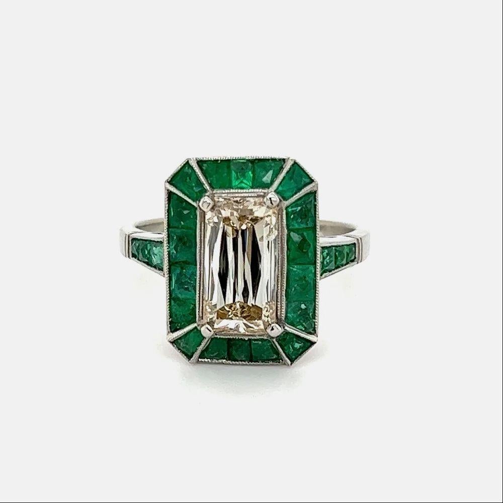 Modern 2.01 Carat Crisscut Diamond and Emerald Vintage Platinum Cocktail Ring For Sale