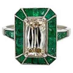 2.01 Carat Crisscut Diamond and Emerald Vintage Platinum Cocktail Ring