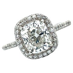 2.01 Carat Cushion Diamond Platinum Halo Engagement Ring Gia F/SI1 Modern