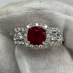 2.01 Carat Deep Red Ruby & Diamond 18K White Gold Ring