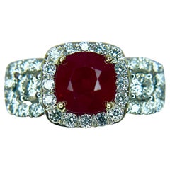 2.01 Carat Deep Red Ruby & Diamond 18K White Gold Ring