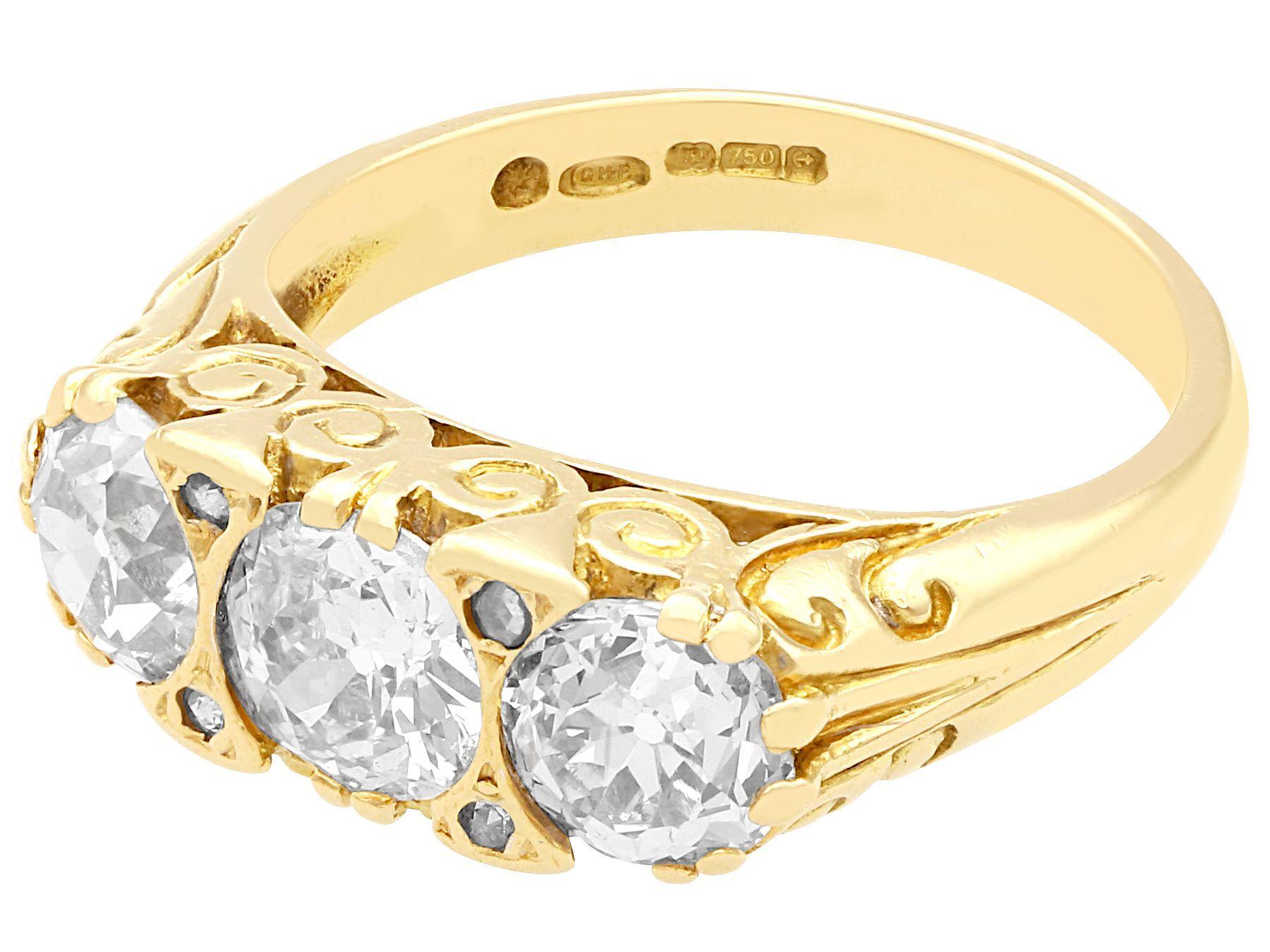 Old European Cut 2.01 Carat Diamond and Yellow Gold Trilogy Ring For Sale