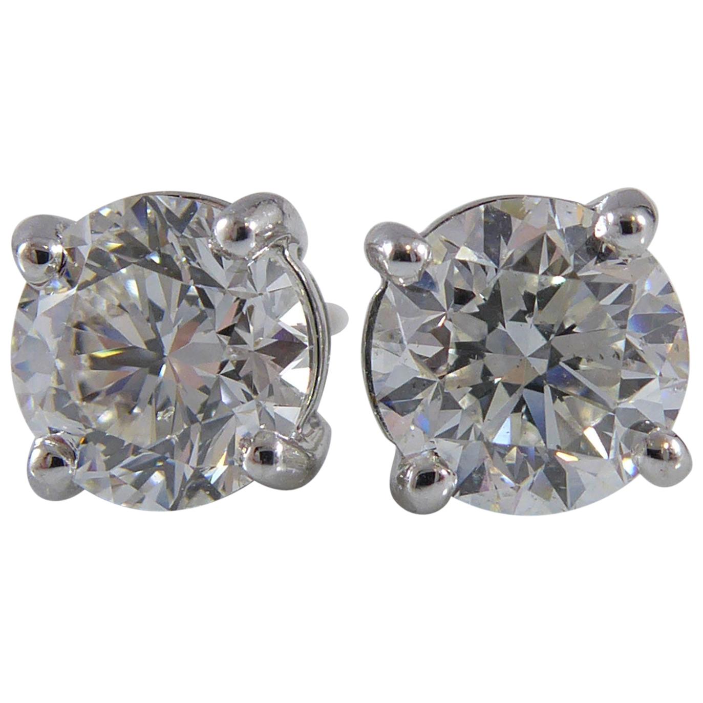 2.01 Carat Diamond Earrings, Certified Round Brilliant Cut Diamonds
