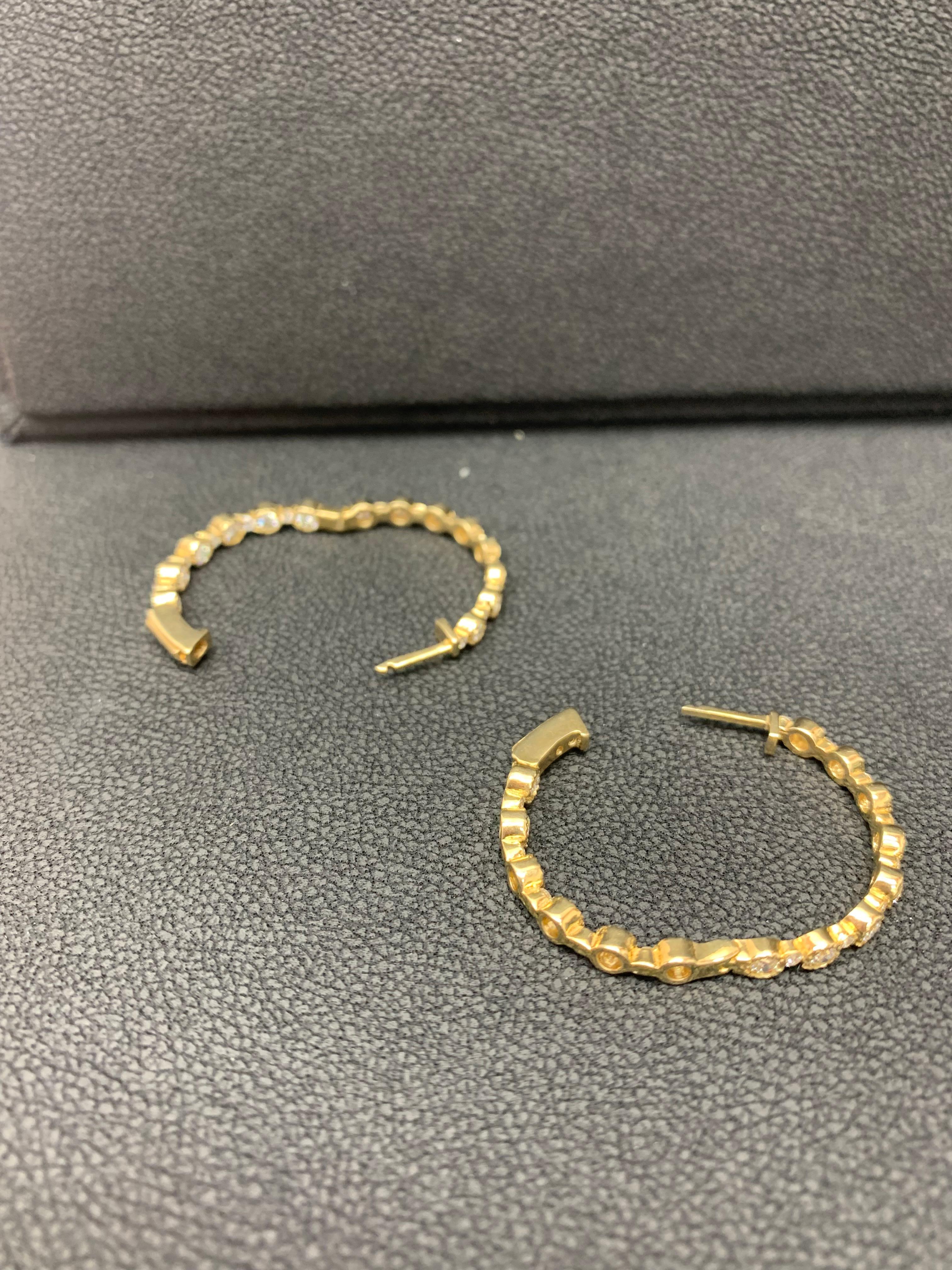 2.01 Carat Diamond Hoop Earrings in 14K Yellow Gold For Sale 6