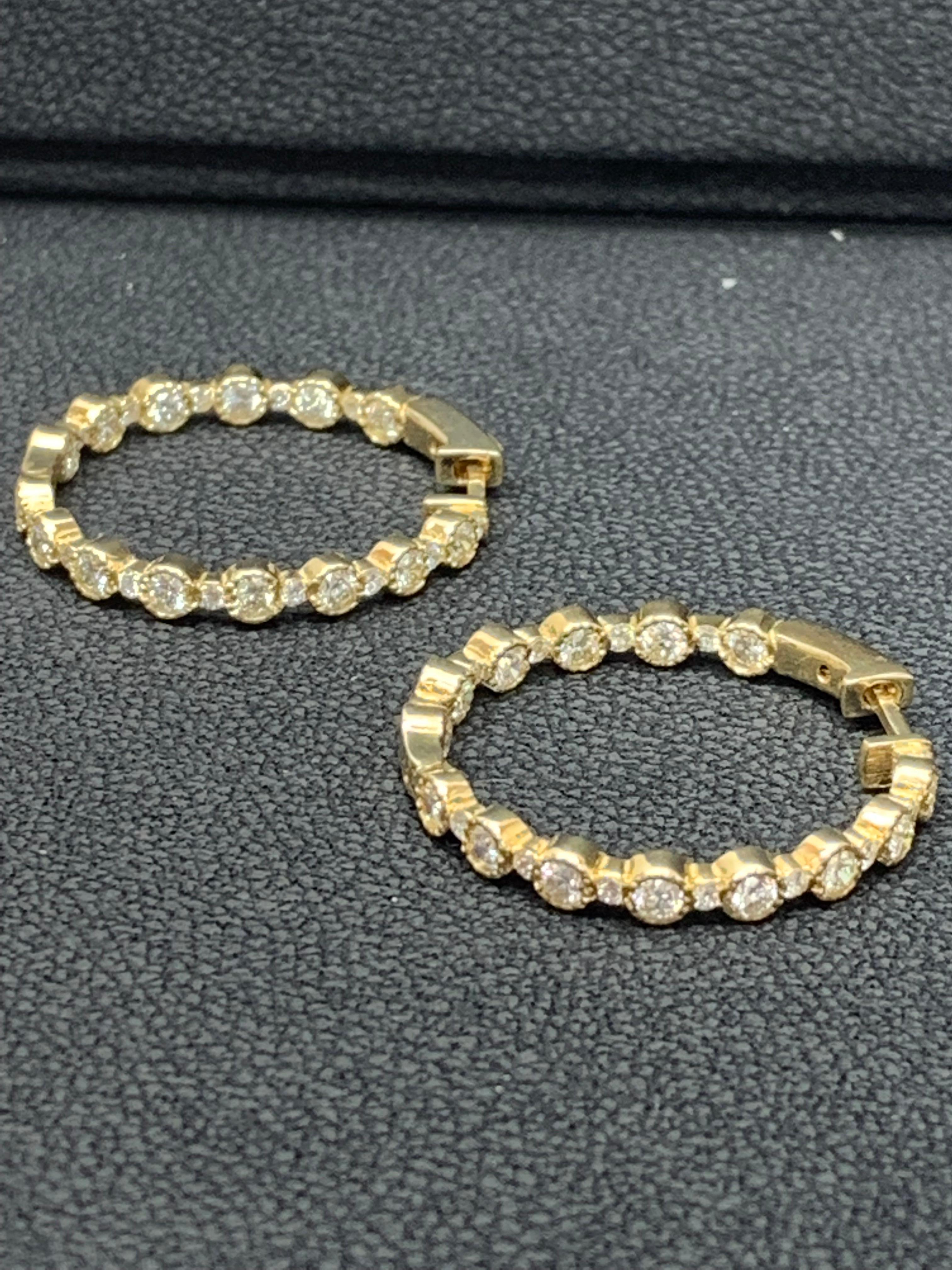 Women's 2.01 Carat Diamond Hoop Earrings in 14K Yellow Gold For Sale