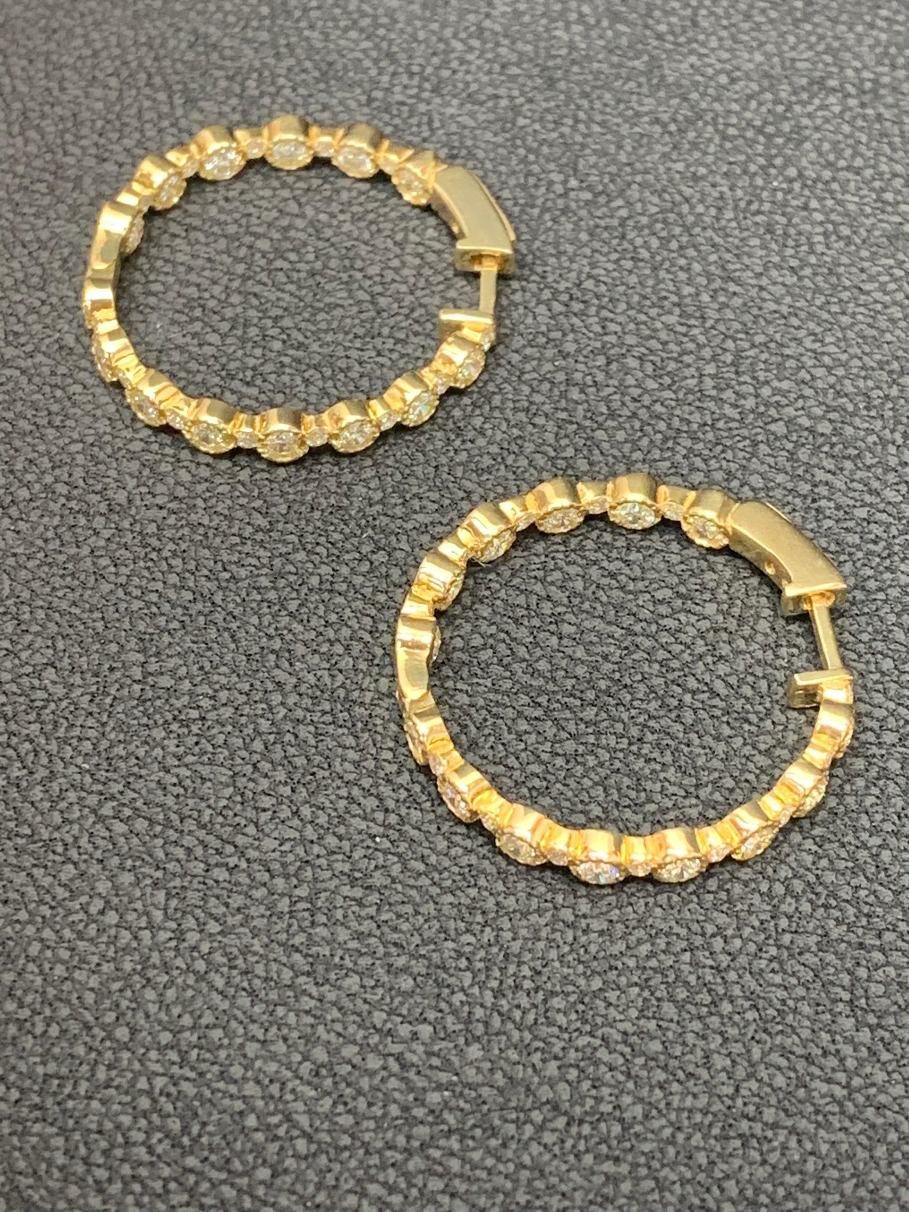 2.01 Carat Diamond Hoop Earrings in 14K Yellow Gold For Sale 1