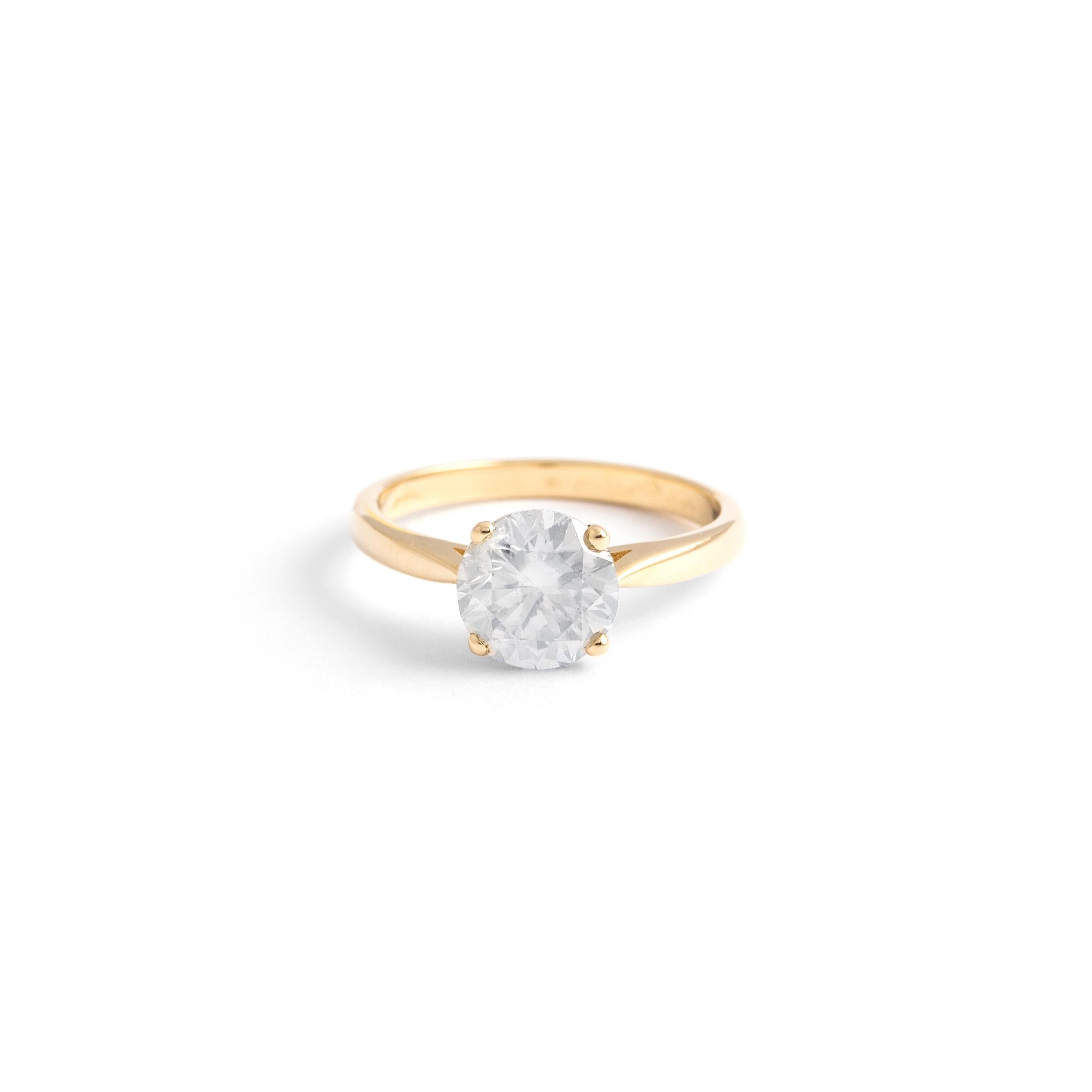 2.01 carat Diamond Solitaire yellow gold 14K Ring.
According AIG certificate:
Round cut Natural Diamond weighting 2.01 carat.
Natural Fancy Yellowish Gray
SI3
Gross weight: 2.79 grams.