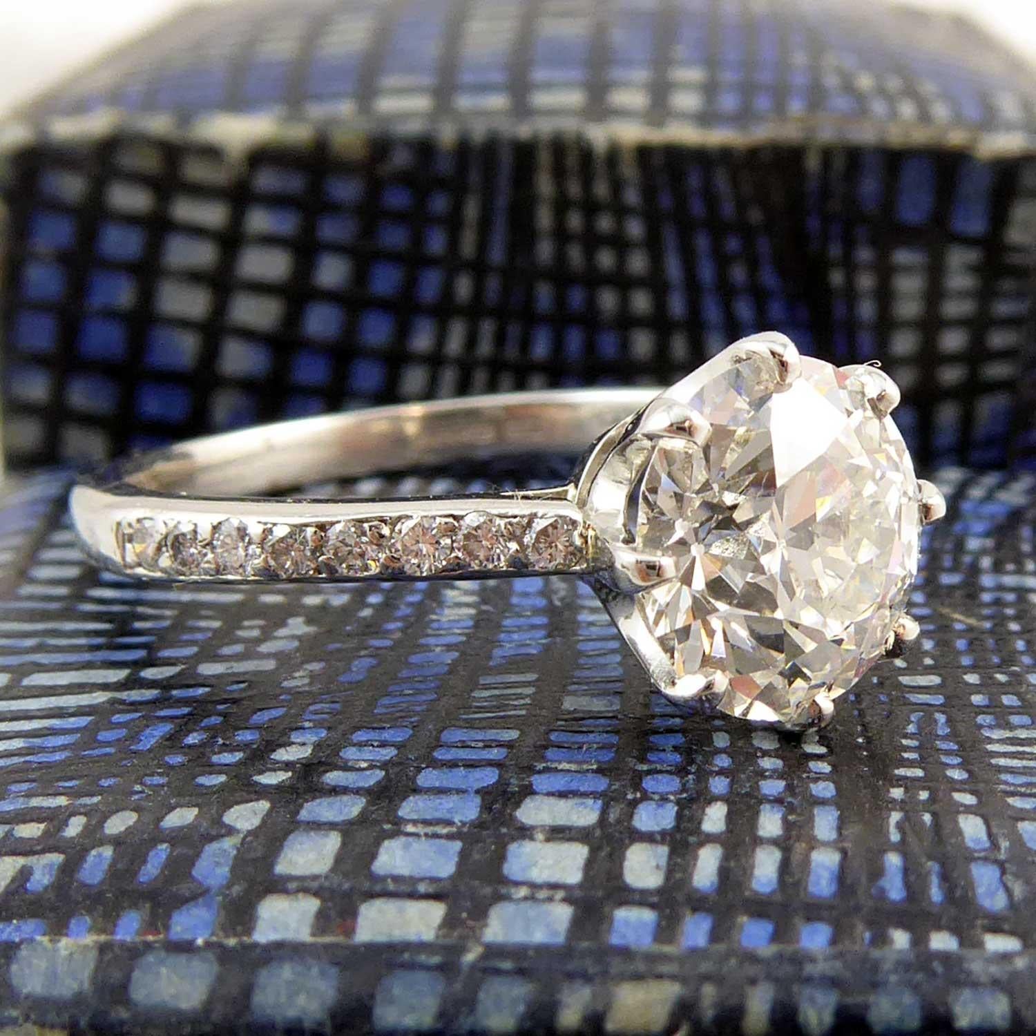 Retro 2.01 Carat Early Brilliant Cut Diamond, Platinum Solitaire Ring, circa 1940s